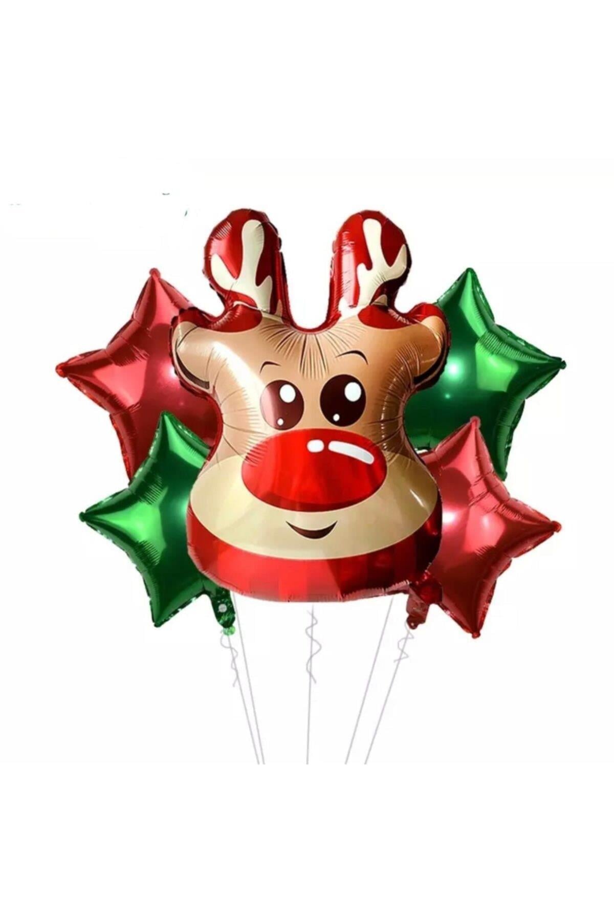 Yılbaşı Özel Geyik Yıldız Dev Folyo Balon Seti 5 Parça