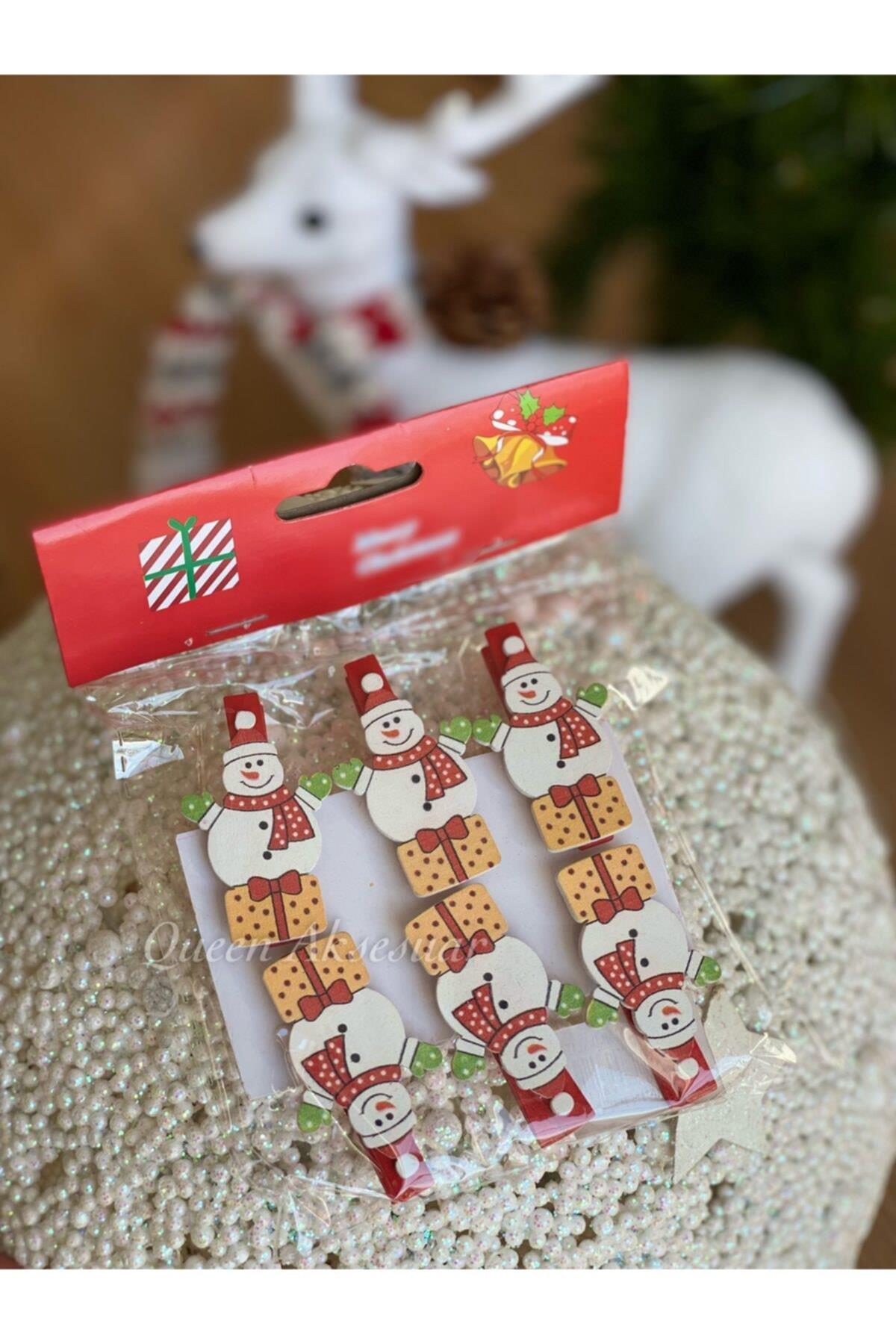 Yılbaşı Özel Sofra Hediye Paketi Süs Dekorasyon Kardan Adam 6lı Mandal Seti Christmas
