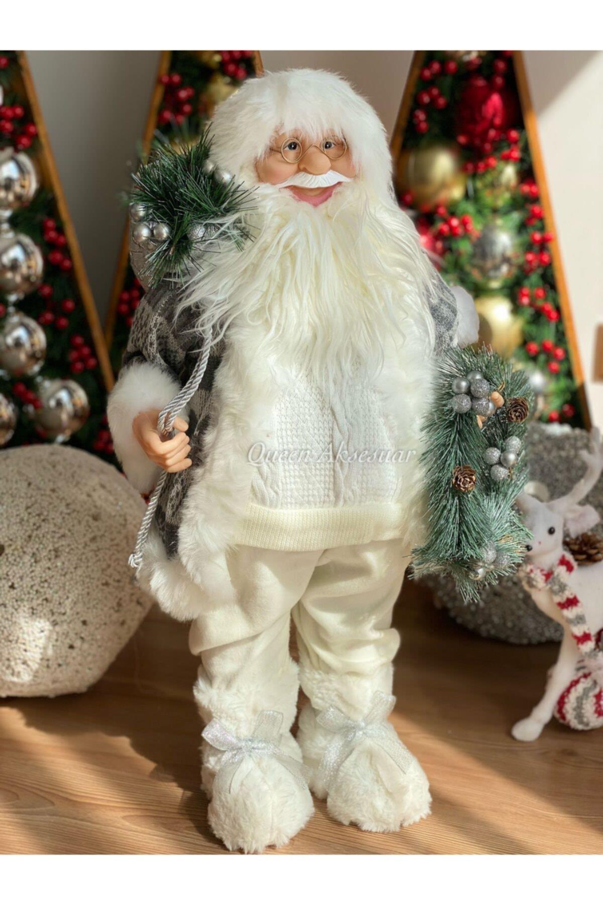 Yılbaşı Özel Yeni Yıl Ithal Dev 60cm Noel Baba Heykel Süs Santa Claus Aziz Nikola No2 Beyaz