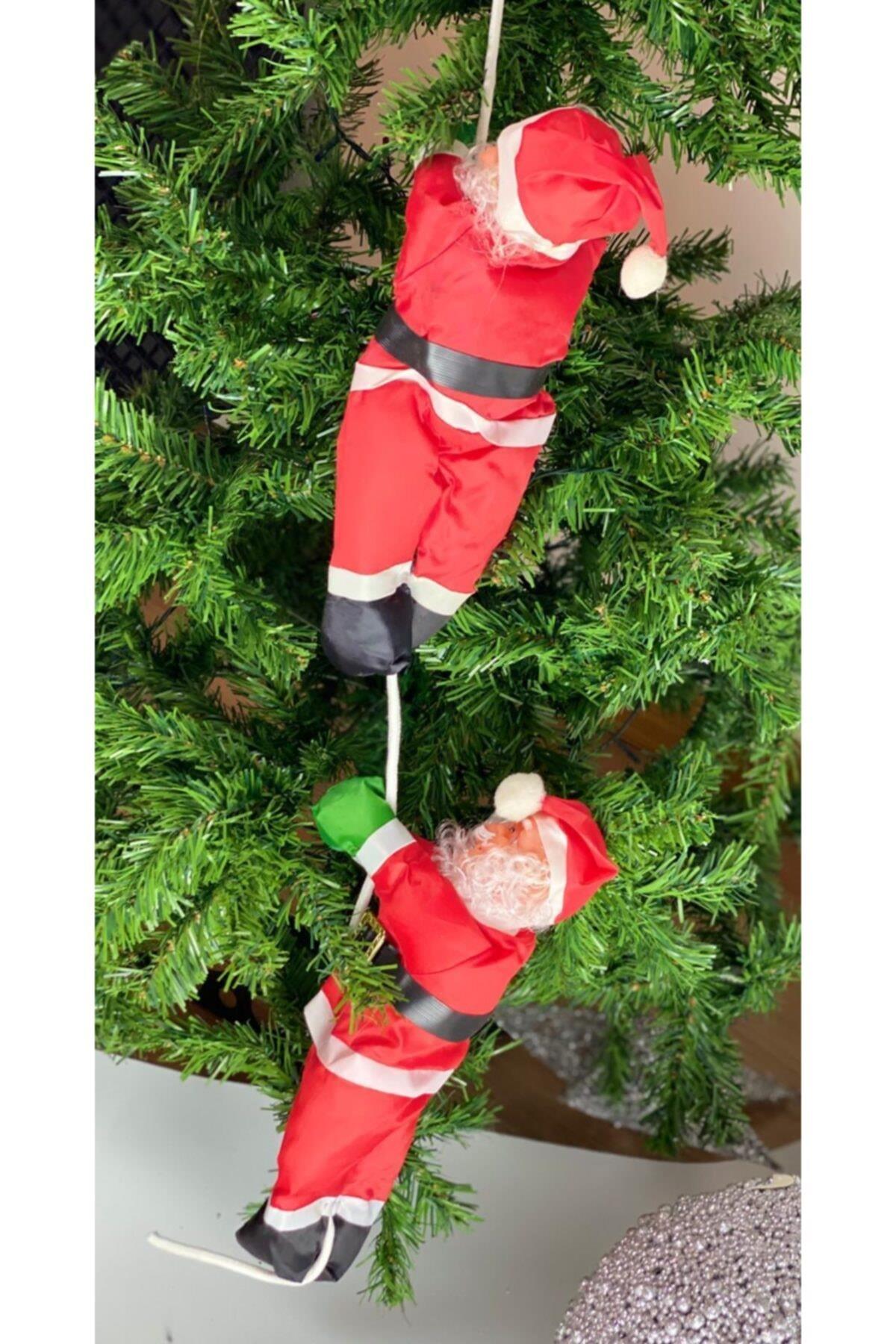 Yılbaşı Yeni Yıl Özel Merdiven Tırmanan Ikili Noel Baba Çam Ağacı Süsü