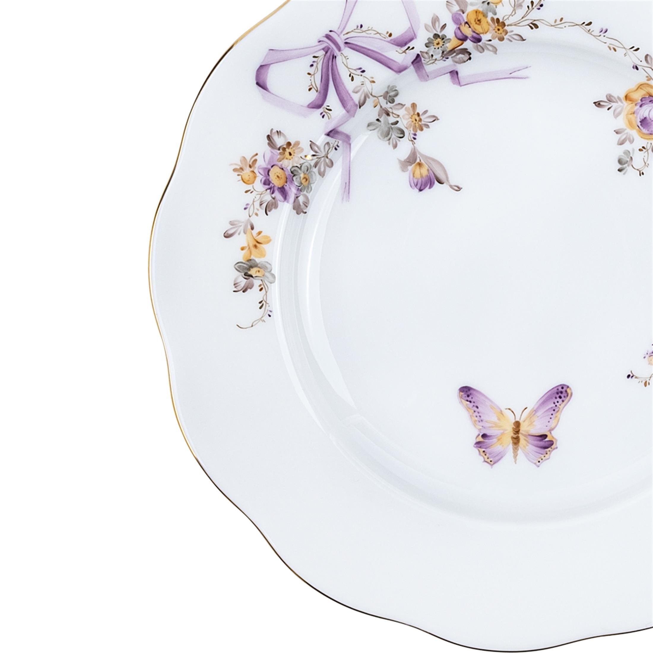 HEREND Pasta Tabağı 19cm EDEN Fiyonklu Çiçekli Lila