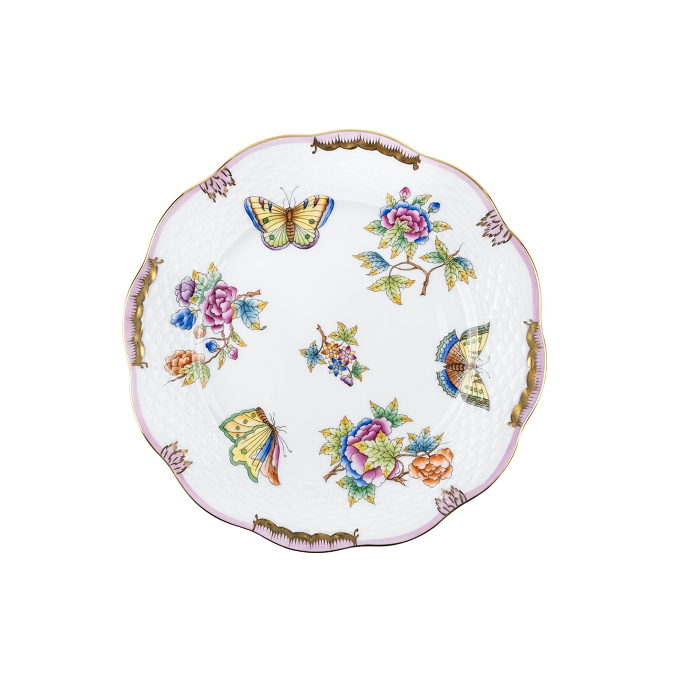 HEREND Pasta Tabağı 19cm Queen Victoria Renkli Açık Pembe Kenar