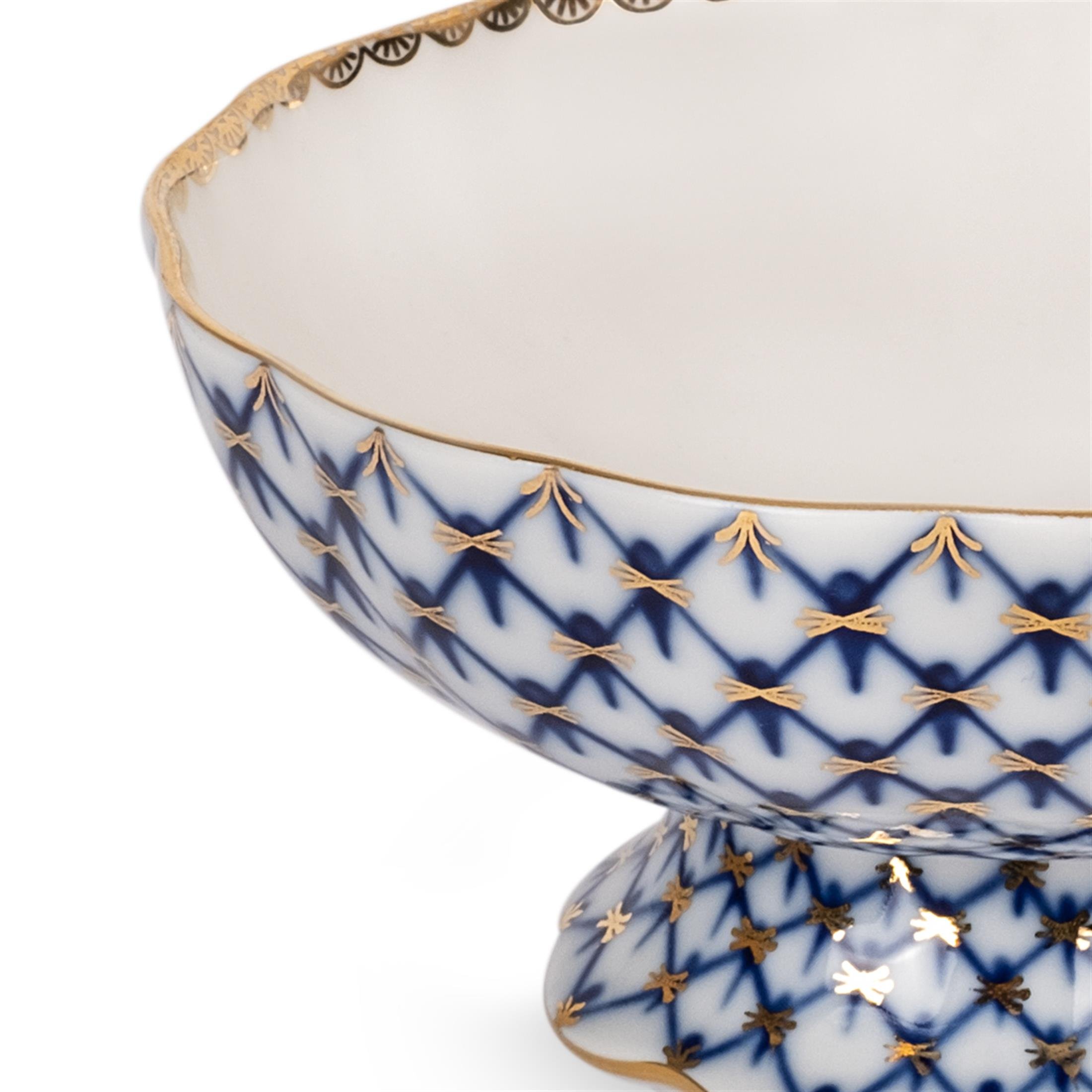 IMPERIAL PORCELAIN Ayaklı Şekerlik & Sunumluk 325 ml Cobalt net Mavi