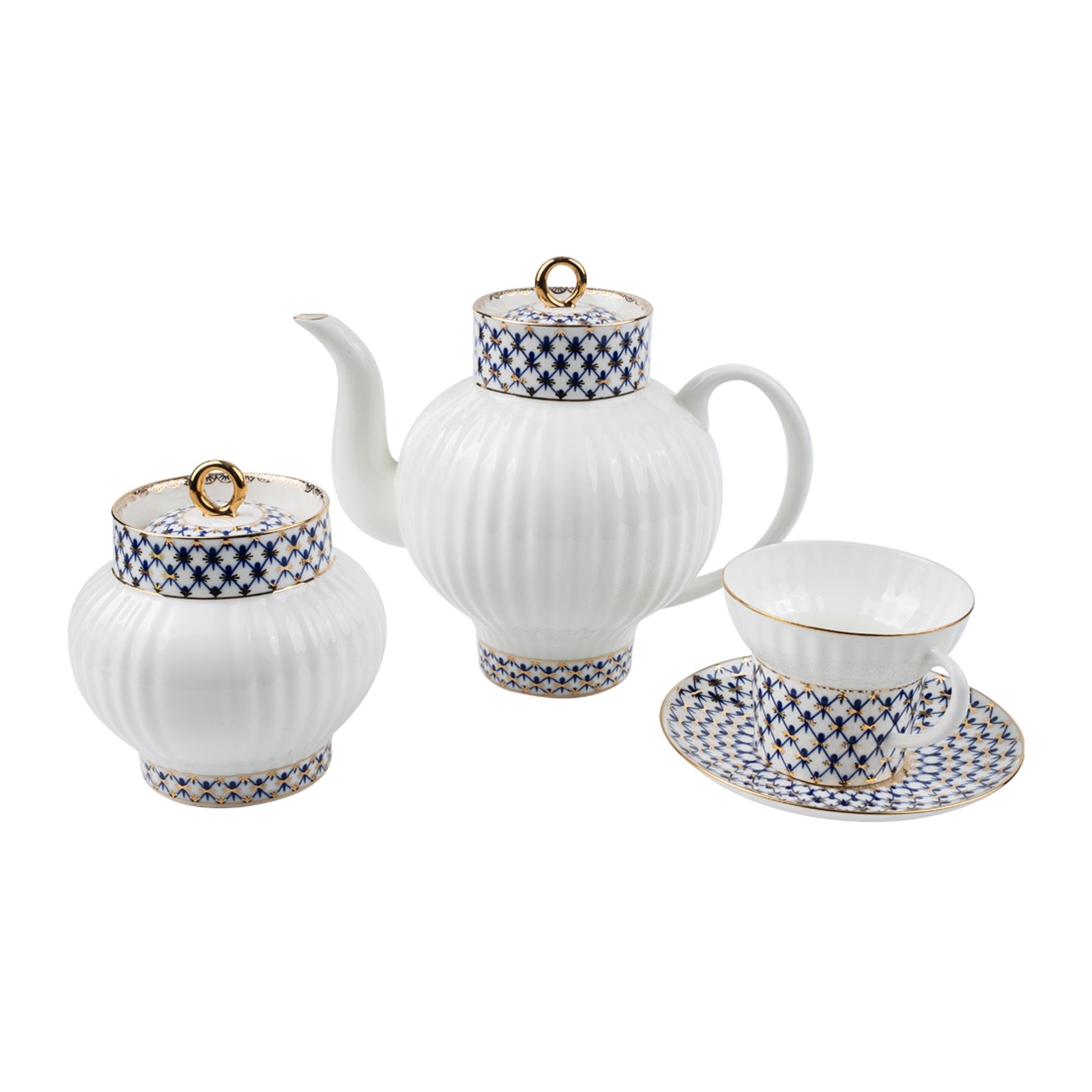 IMPERIAL PORCELAIN Çay Seti 6 kişilik 14 Parça Wave Cobalt Net Mavi