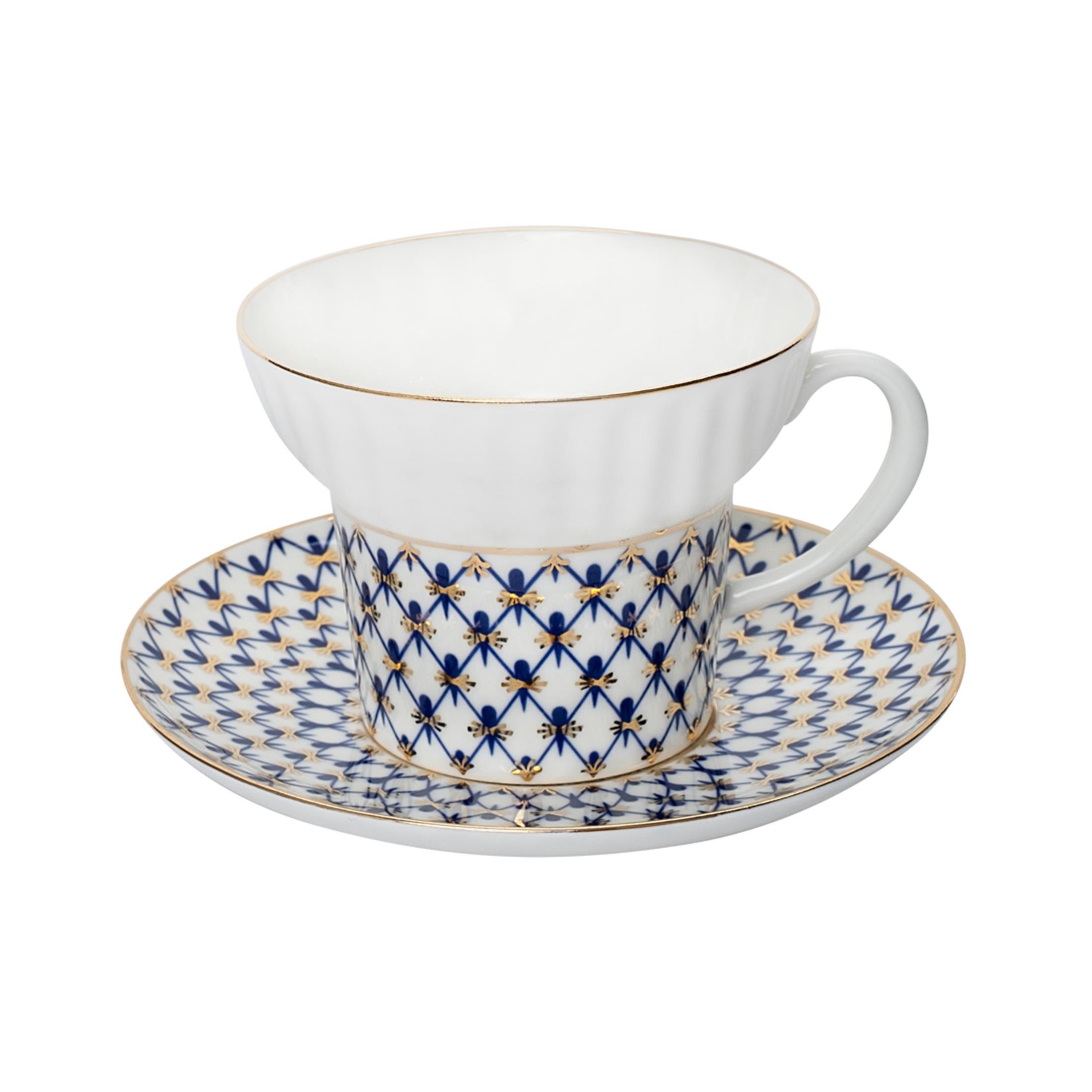IMPERIAL PORCELAIN Çay Seti 6 kişilik 14 Parça Wave Cobalt Net Mavi