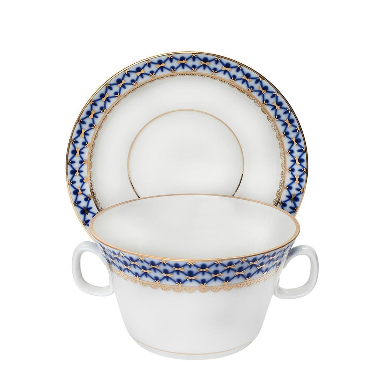 IMPERIAL PORCELAIN Çorba Kasesi Kulplu Cobalt net Mavi
