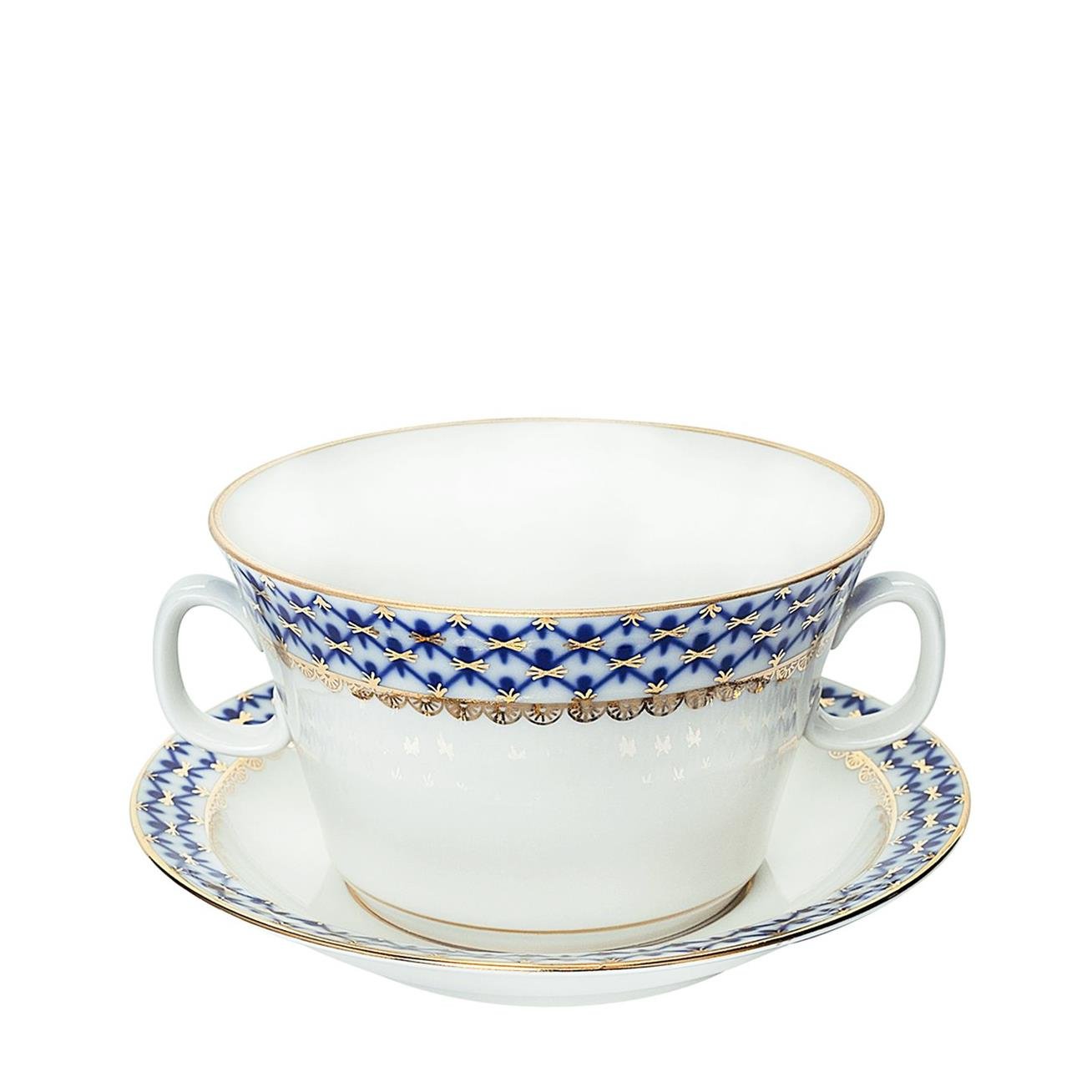 IMPERIAL PORCELAIN Çorba Kasesi Kulplu Cobalt net Mavi