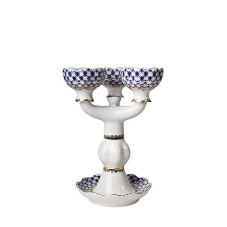IMPERIAL PORCELAIN Şamdan üçlü Cobalt net Mavi