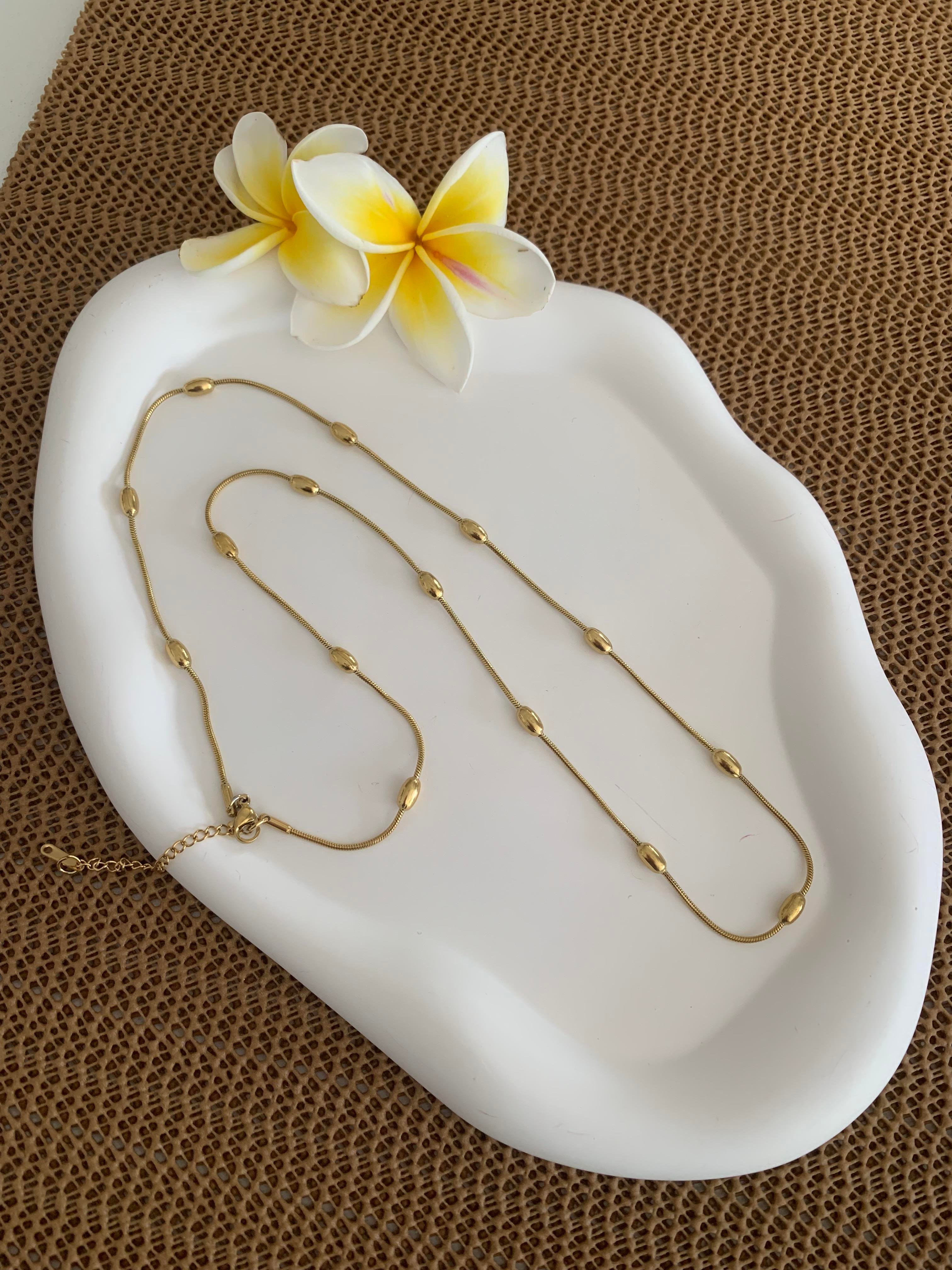 Çelik 60 Cm Küp İtalyan Badem Sıralı Kolye Gold