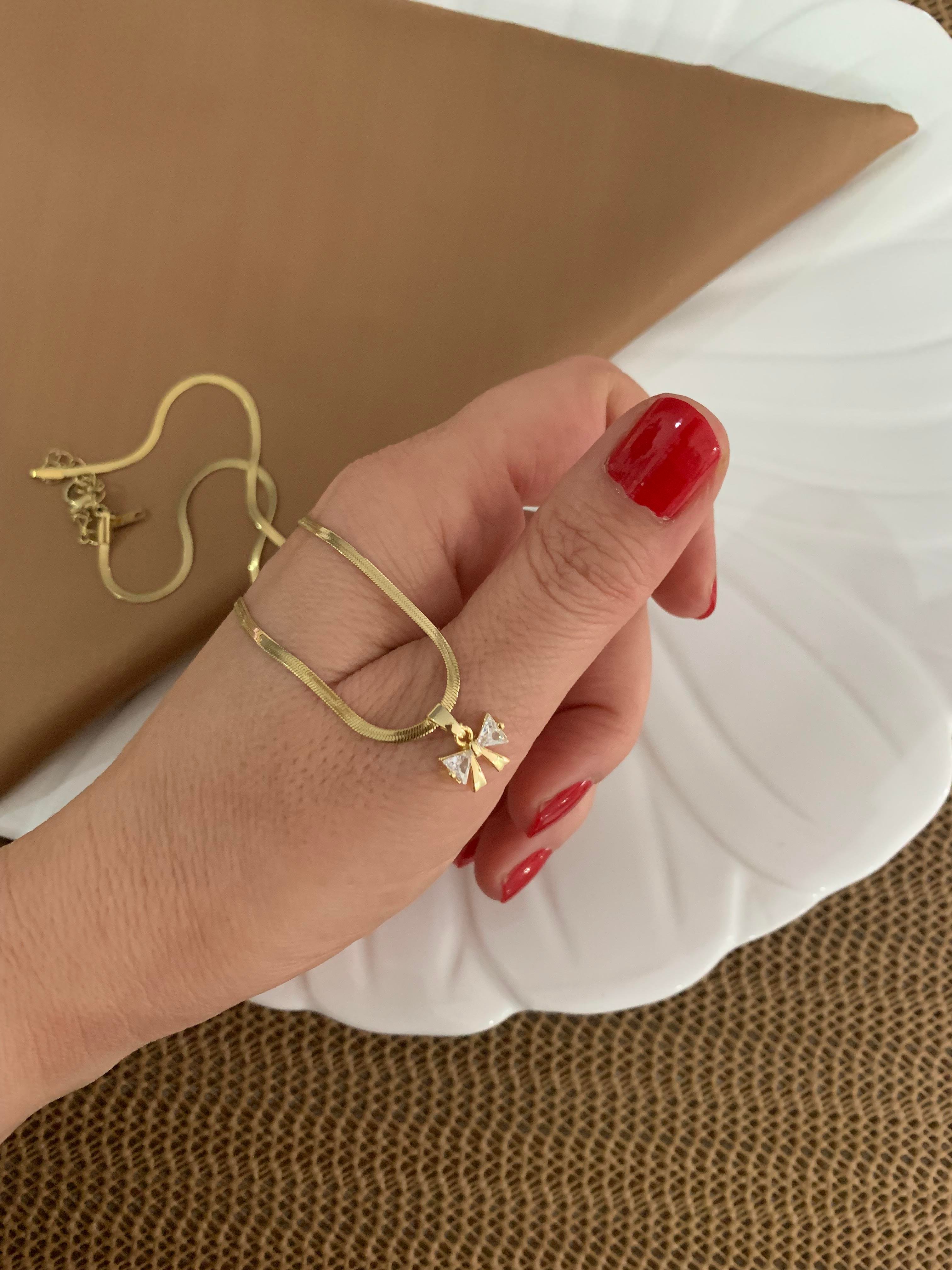 Çelik Gold İtalyan Zincir Baget Taşlı Fiyonk Kolye