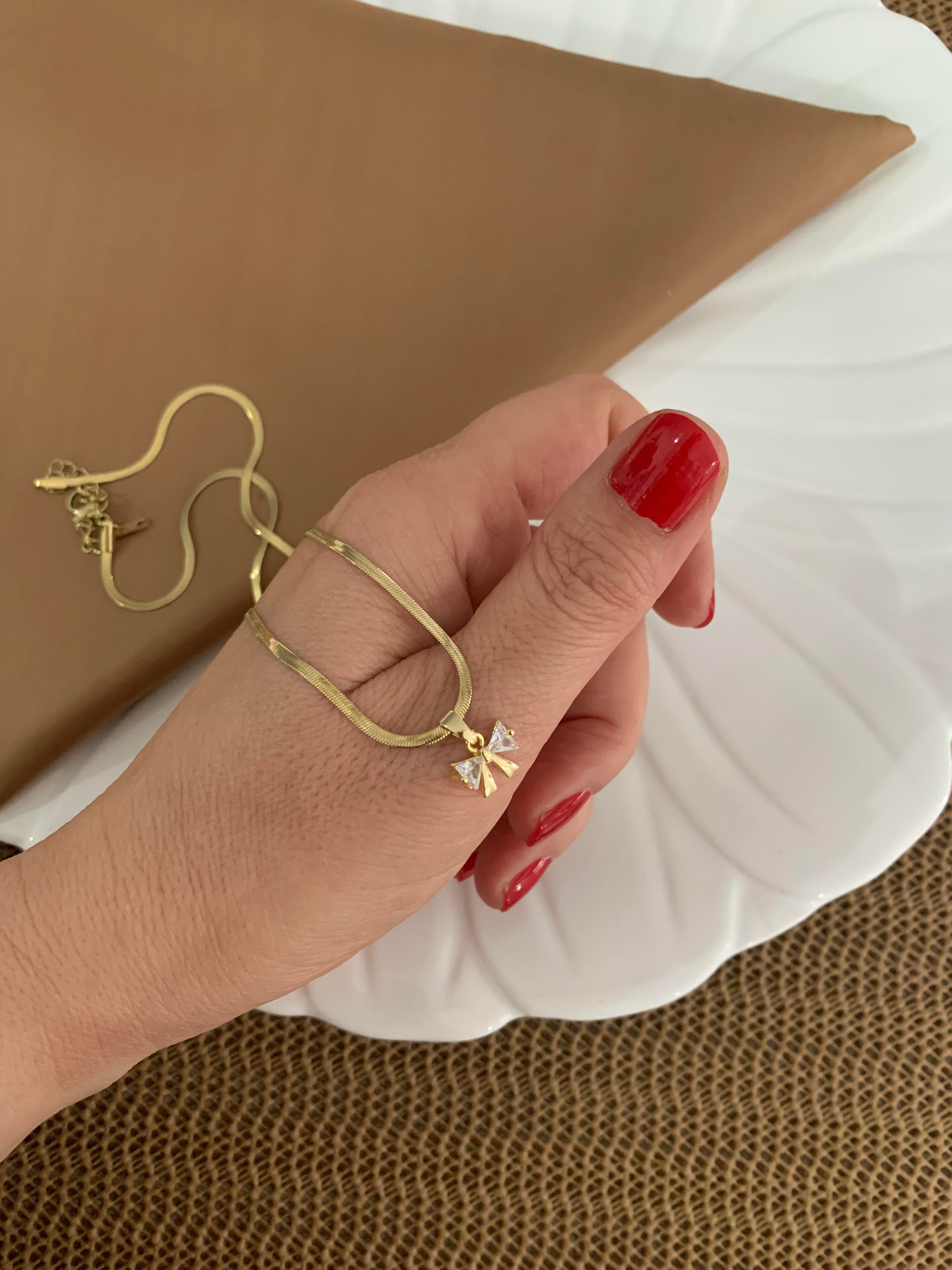 Çelik Gold İtalyan Zincir Baget Taşlı Fiyonk Kolye