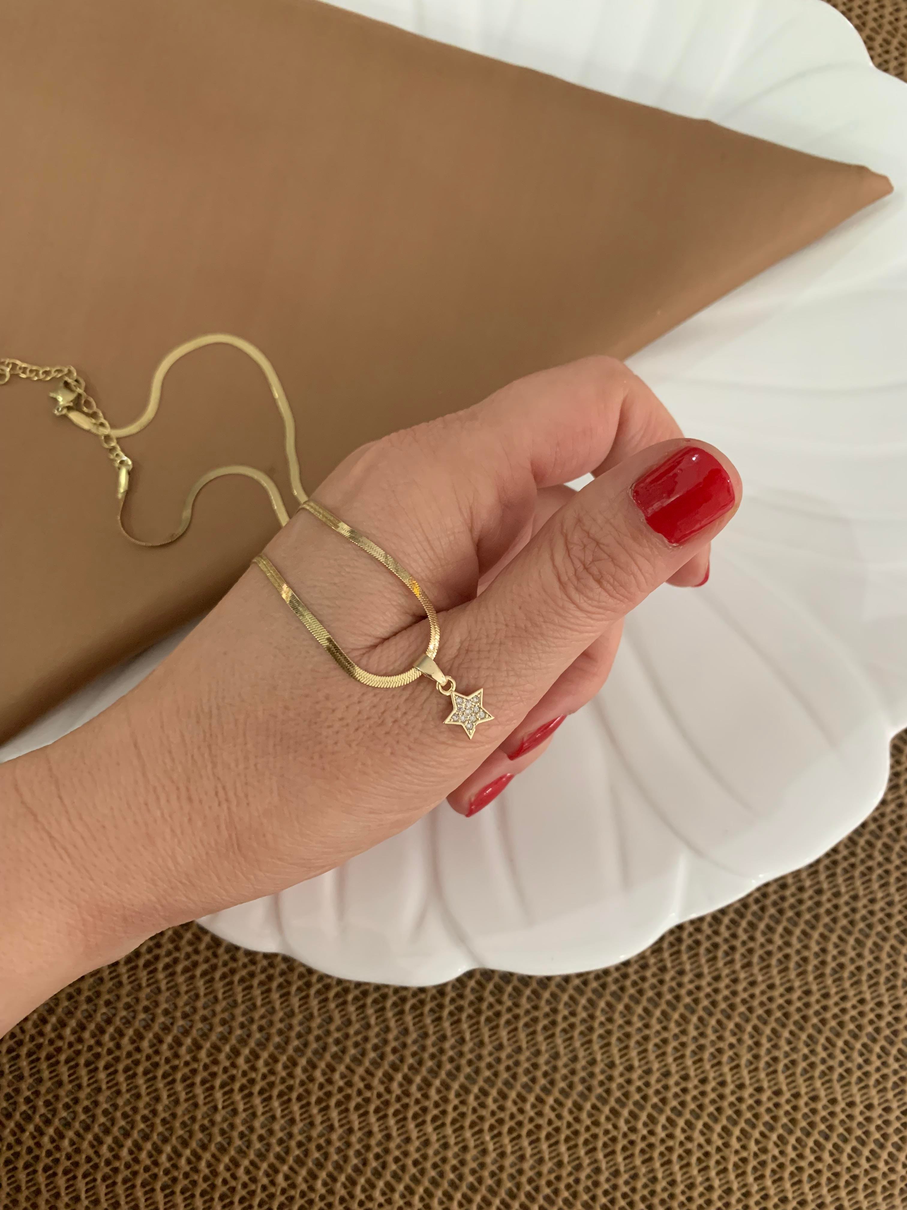 Çelik Gold İtalyan Zincir Zirkon Taşlı Mini Yıldız Kolye