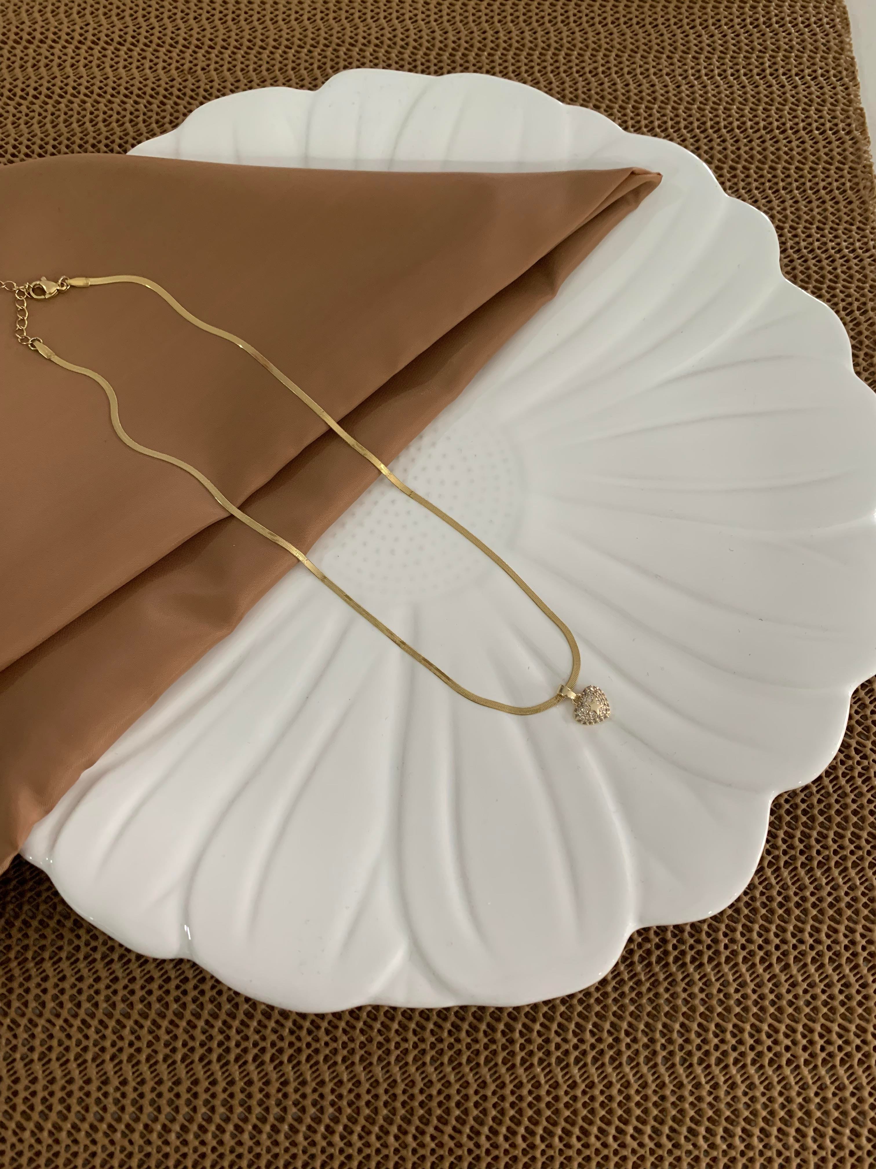 Çelik Gold İtalyan Zincir Zirkon Taşlı Mini Kalp Kolye