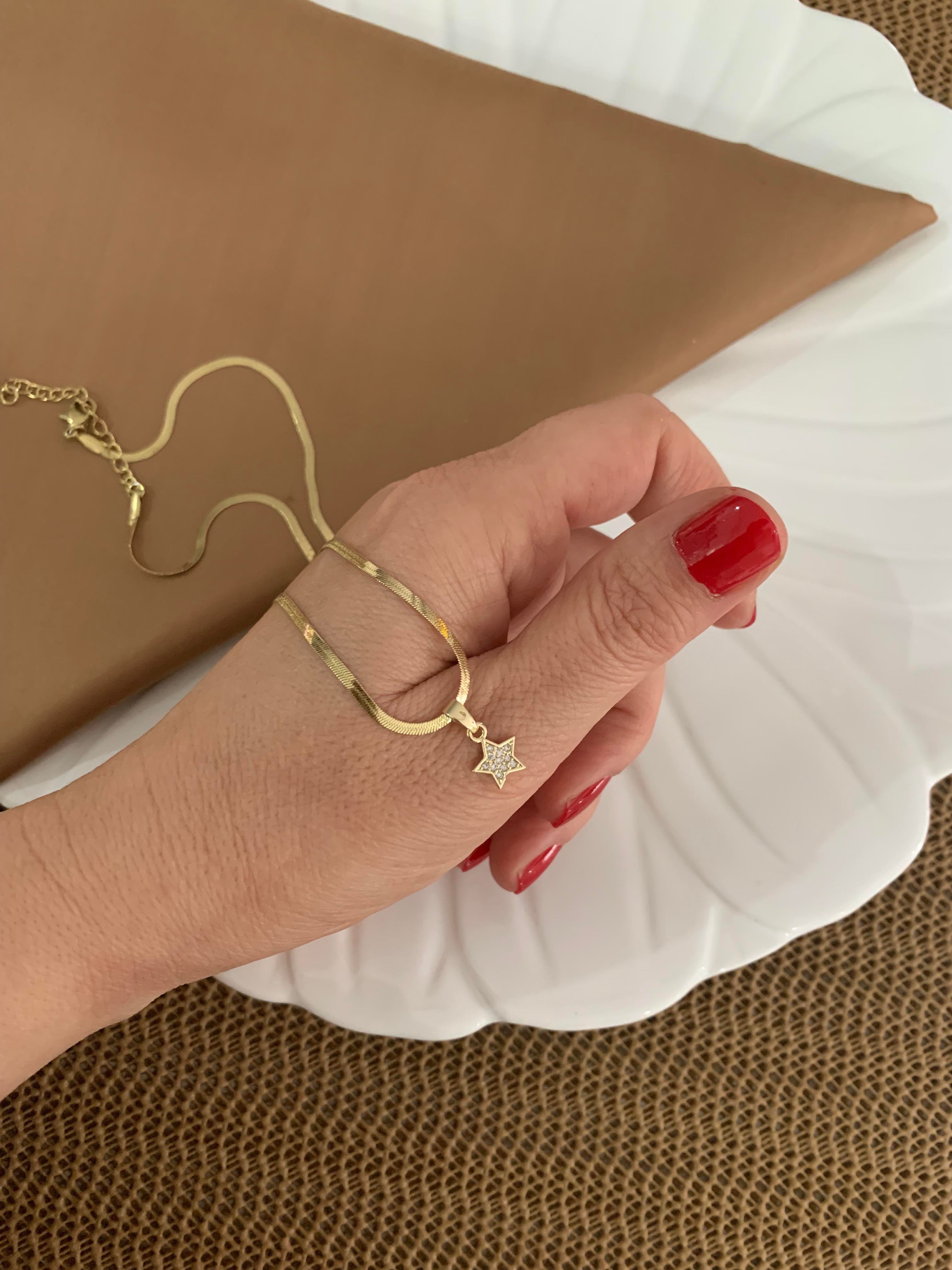 Çelik Gold İtalyan Zincir Zirkon Taşlı Mini Yıldız Kolye