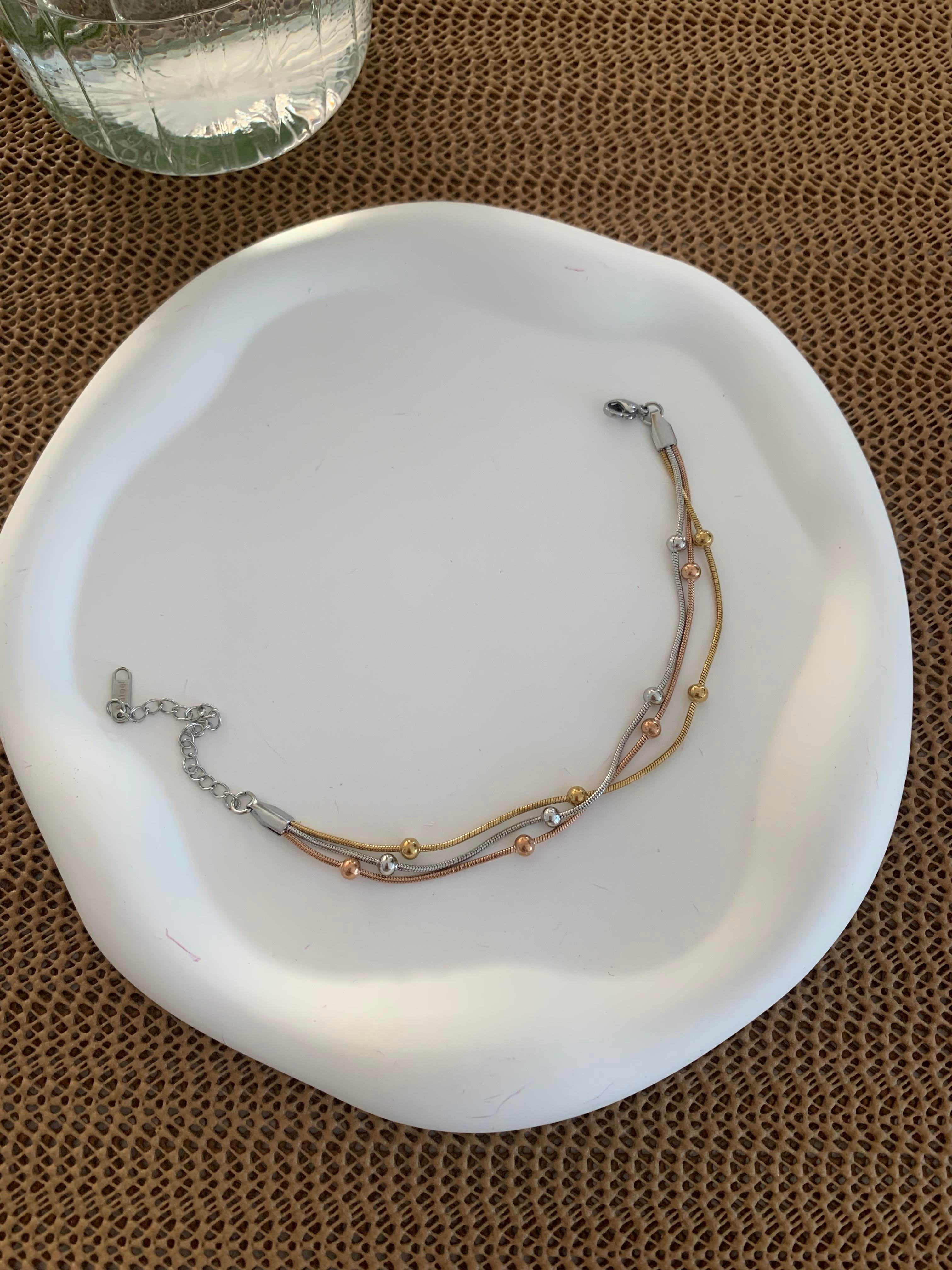 Çelik Mix Üç Sıra Topçuklu Bileklik