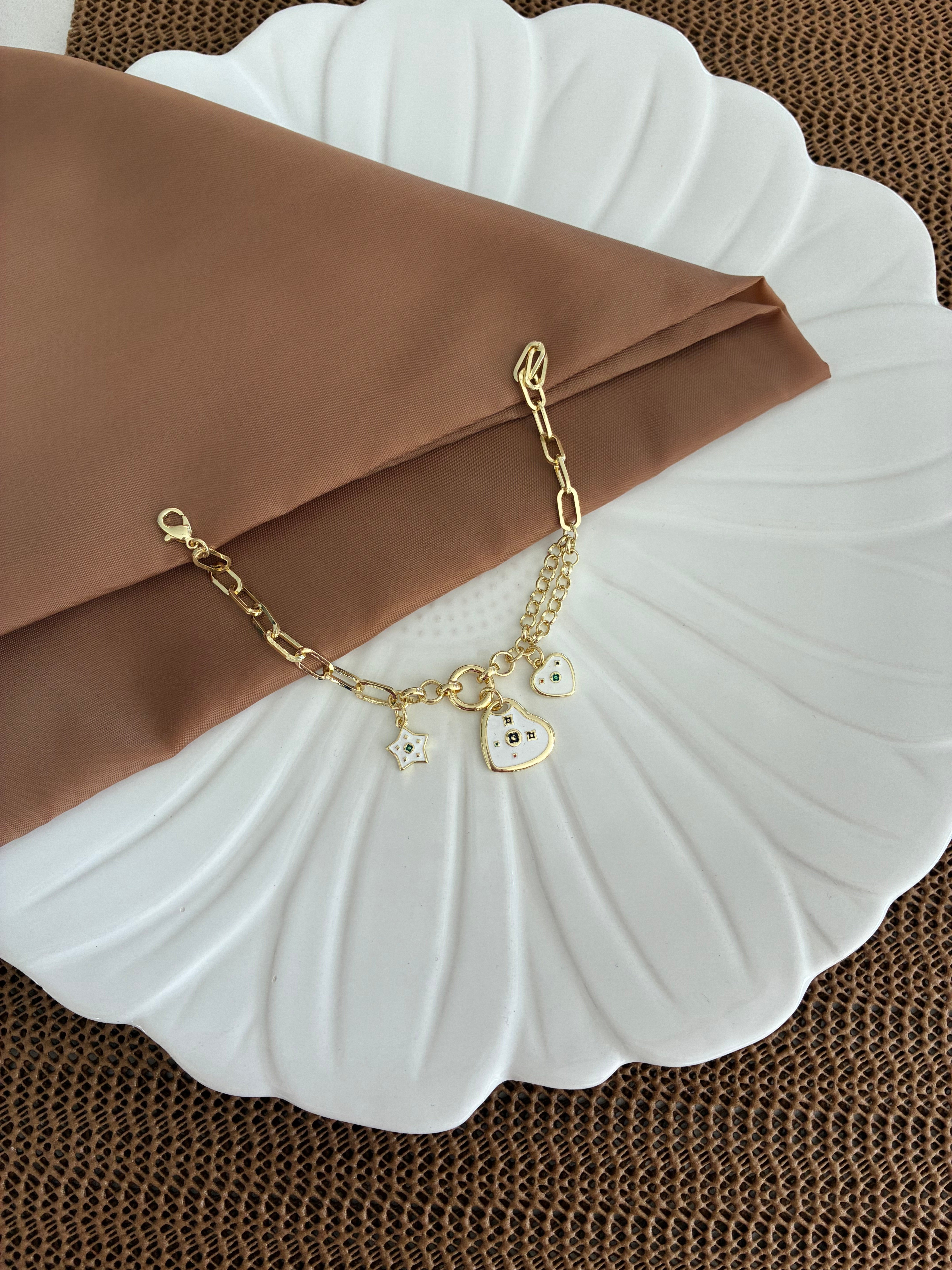 Özel Seri Gold Ataç Zincirli Sdf Yıldız Kalp Charm Tasarım Bileklik
