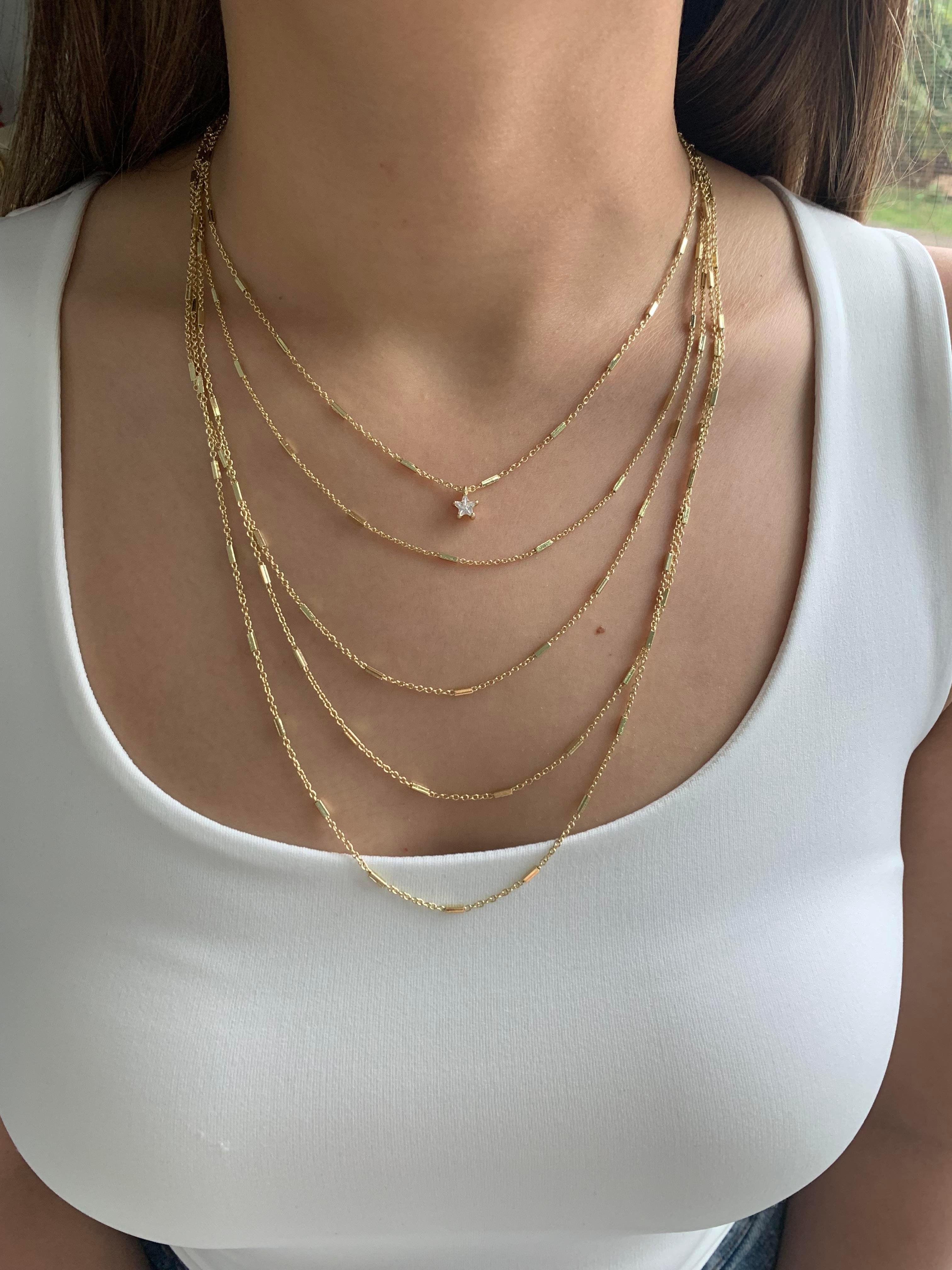 Özel Seri Gold Beş Sıra Çubuk Zincirli Yıldız Tasarım Kolye 