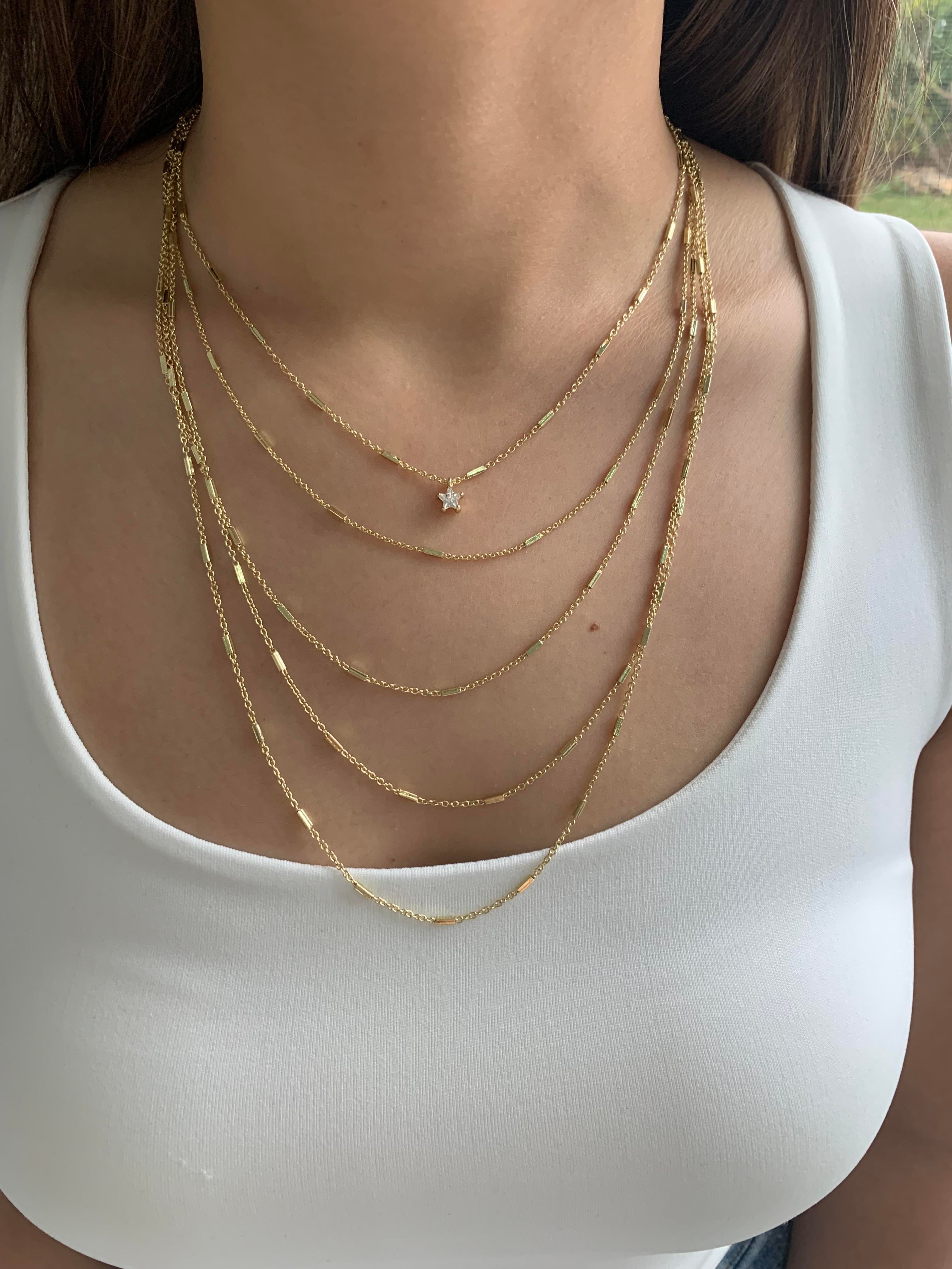Özel Seri Gold Beş Sıra Çubuk Zincirli Yıldız Tasarım Kolye 
