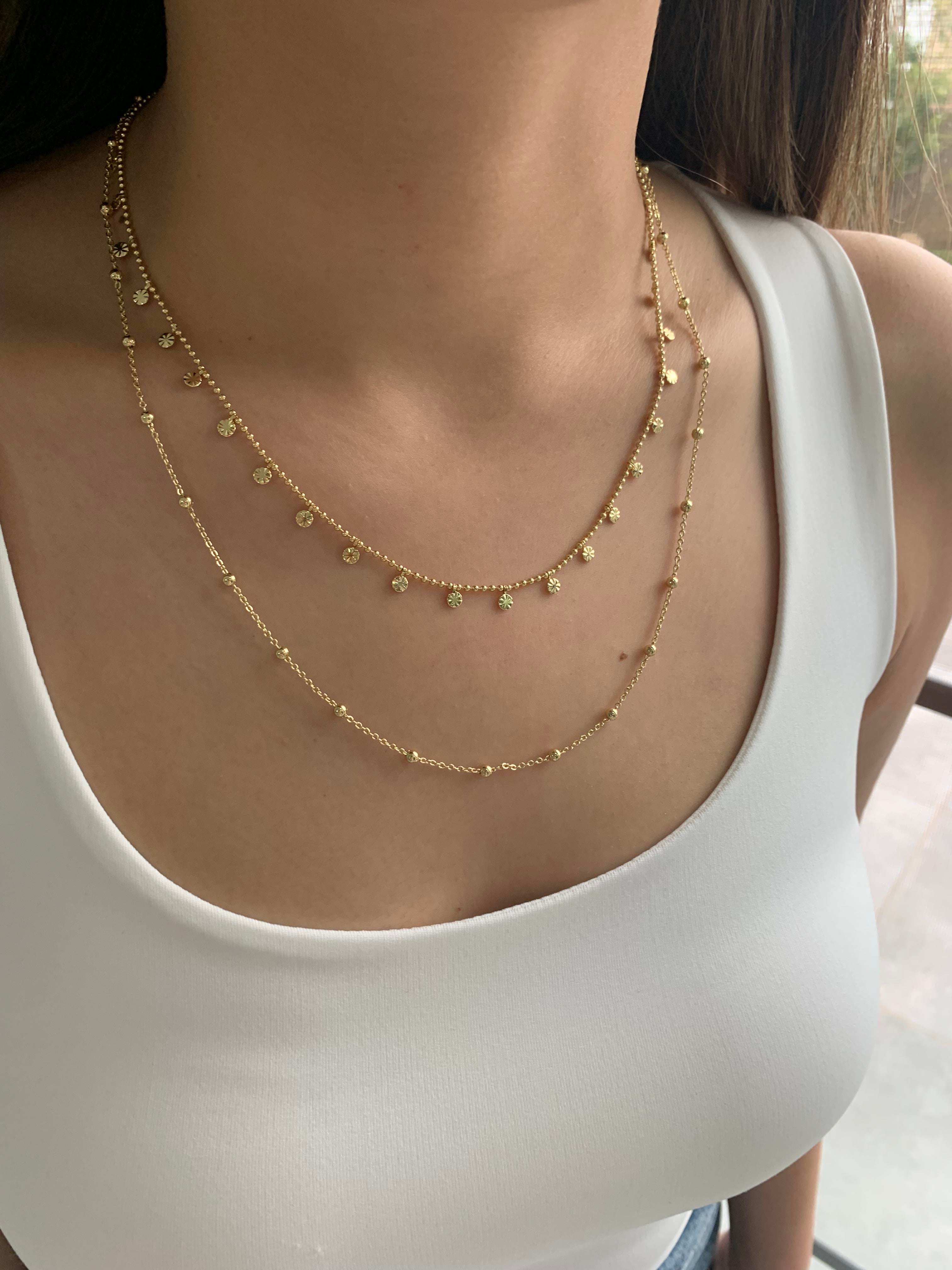 Özel Seri Gold İki Sıra Topçuklu Ezme Daire Zincirli Tasarım Kolye 