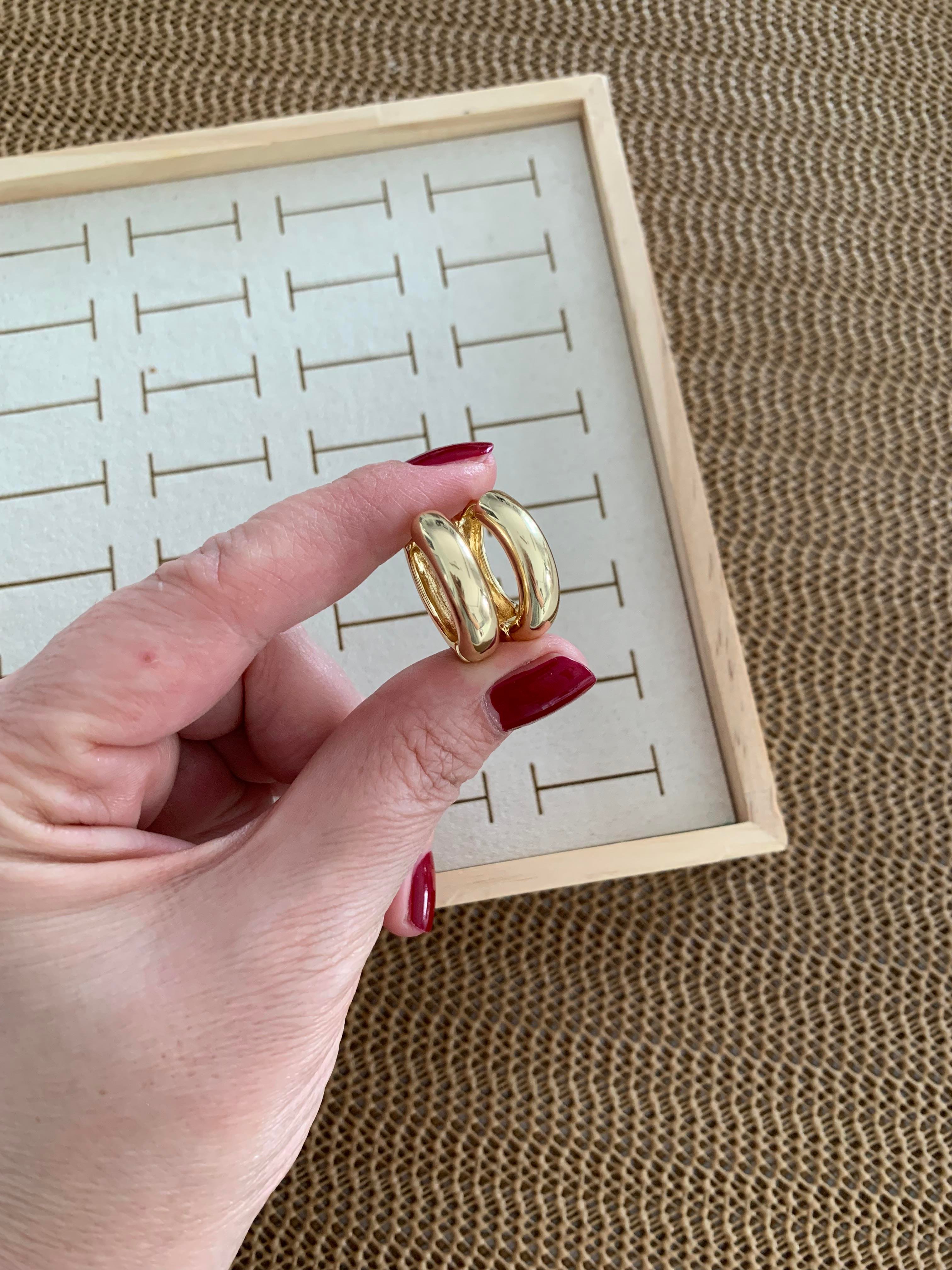 Özel Seri Gold İthal Kaplama Plaka Bombeli Halka Küpe