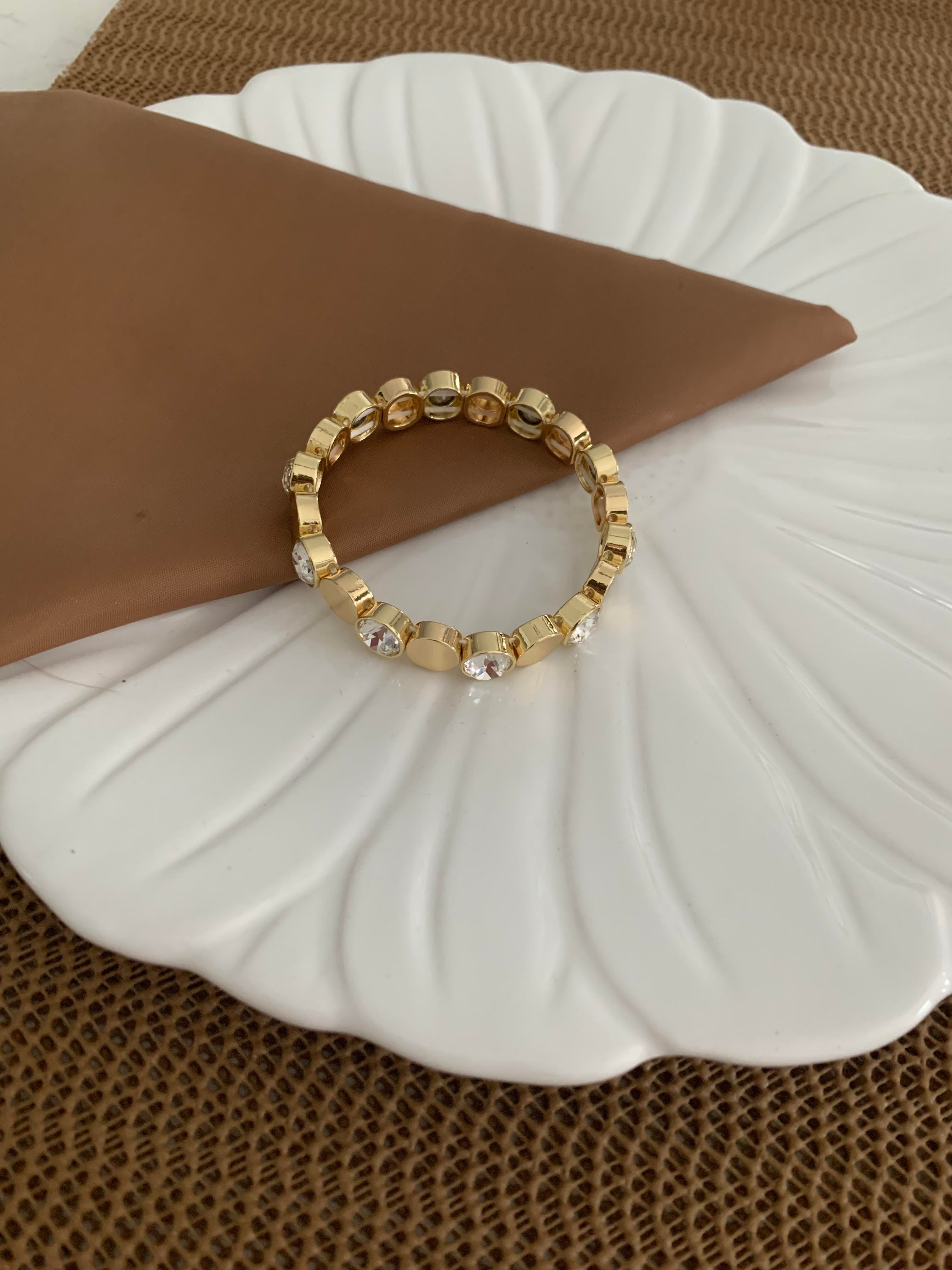 Özel Seri Gold Plaka Daire Tek Taşlı Lastik Bilezik