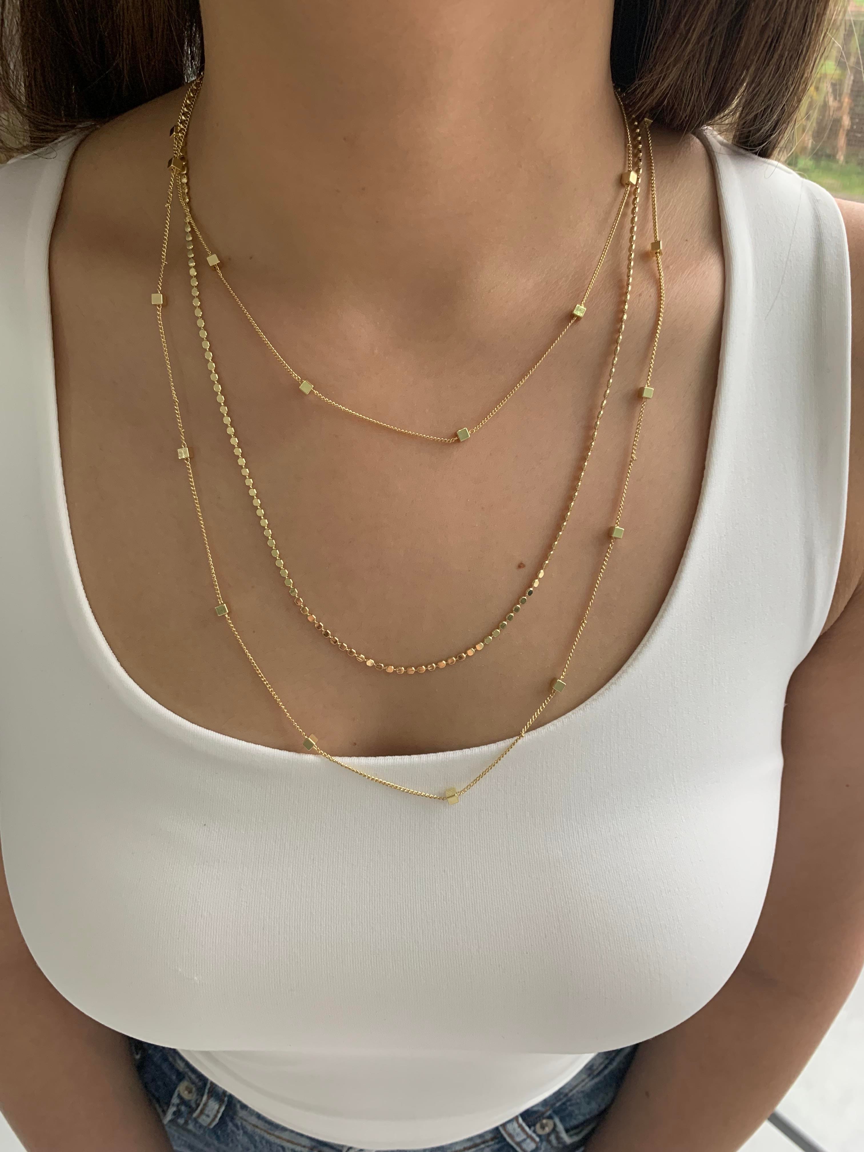 Özel Seri Gold Üç Sıra Küp Ezme Zincirli Tasarım Kolye 