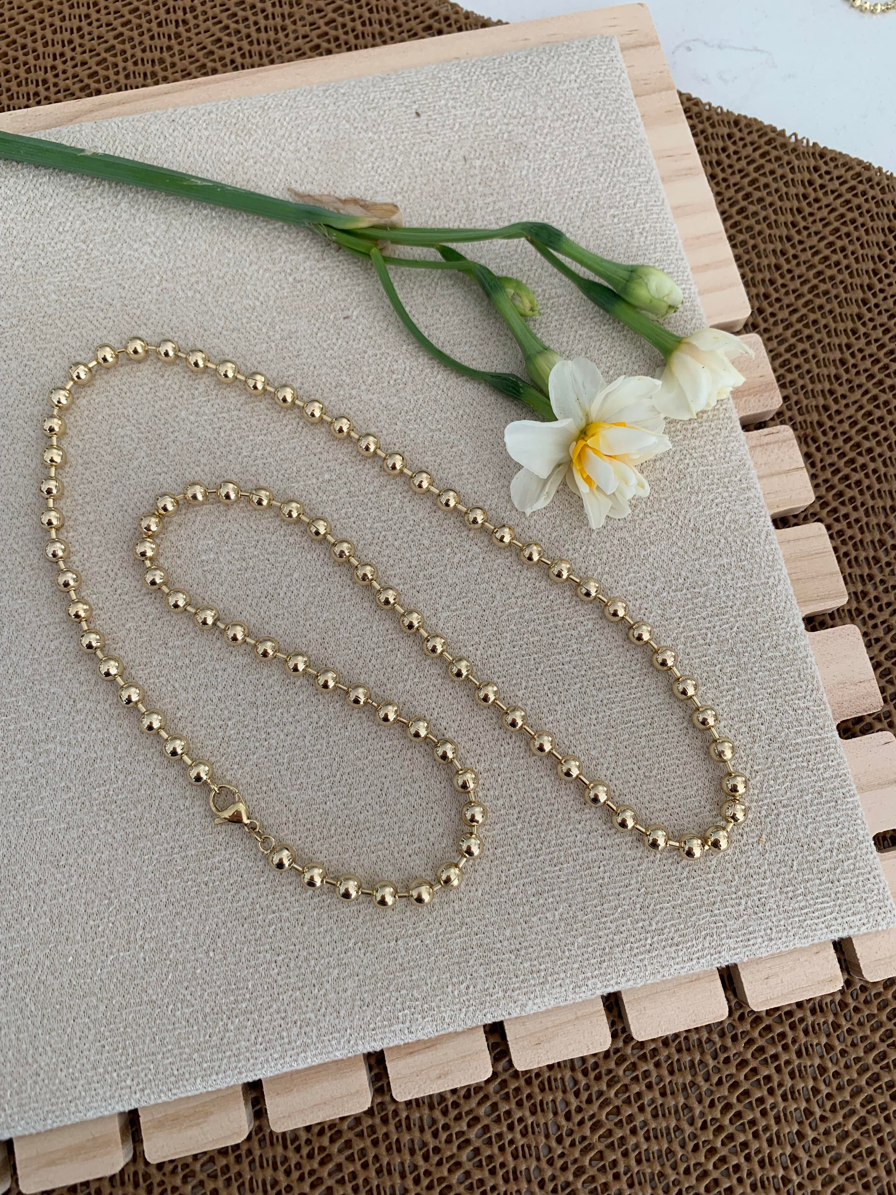 Vip 14k 59 cm Plaka İri Topçuk Sıralı Kolye