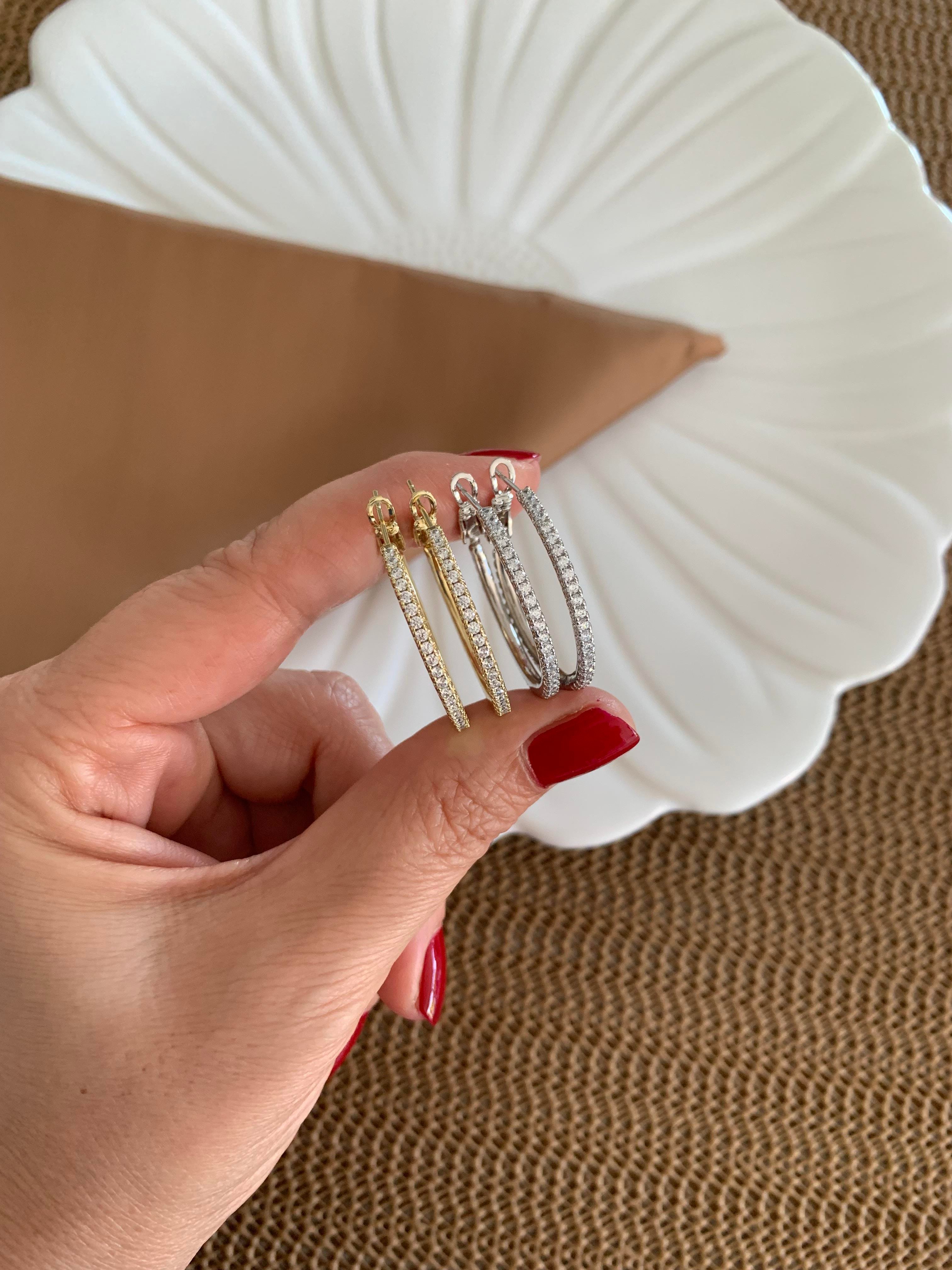 Vip 2,5 Cm Zirkon Taşlı Su Yolu Halka Küpe