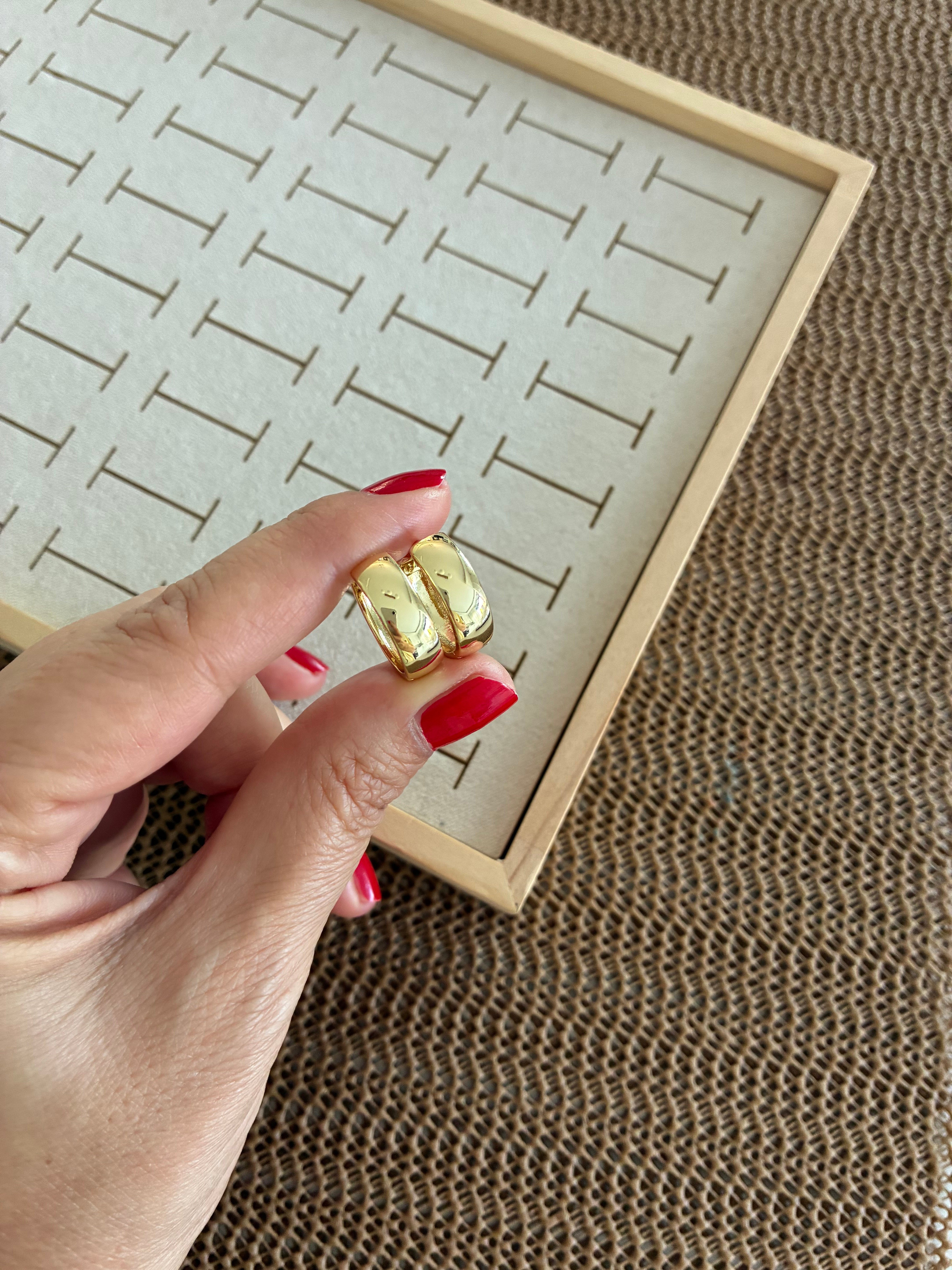 Vip Gold 1,5 cm Bombeli Kalın Düz Halka Küpe