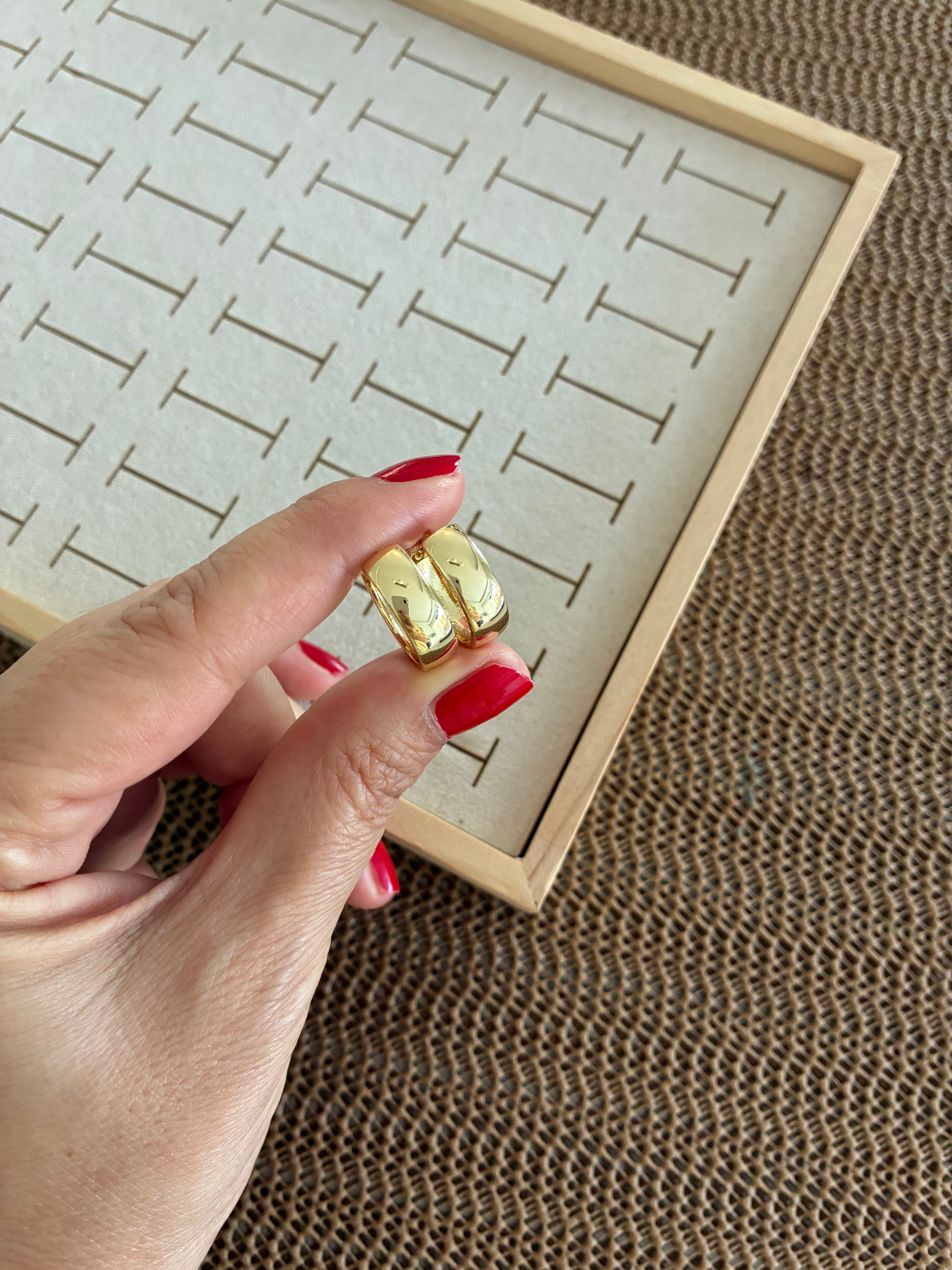 Vip Gold 1,5 cm Bombeli Kalın Düz Halka Küpe
