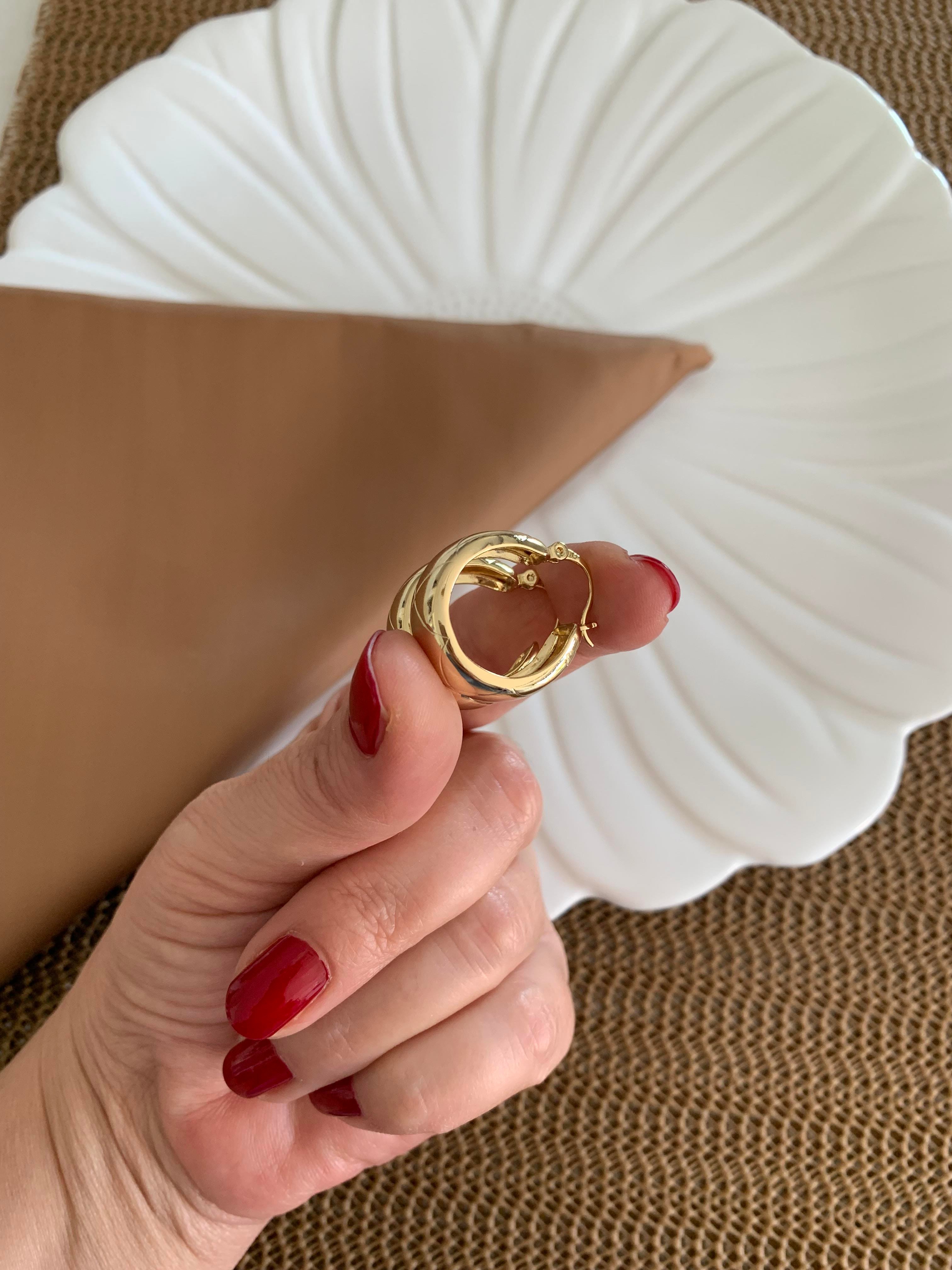 Vip Gold 2 Cm Kalın Bombeli Plaka Halka Küpe
