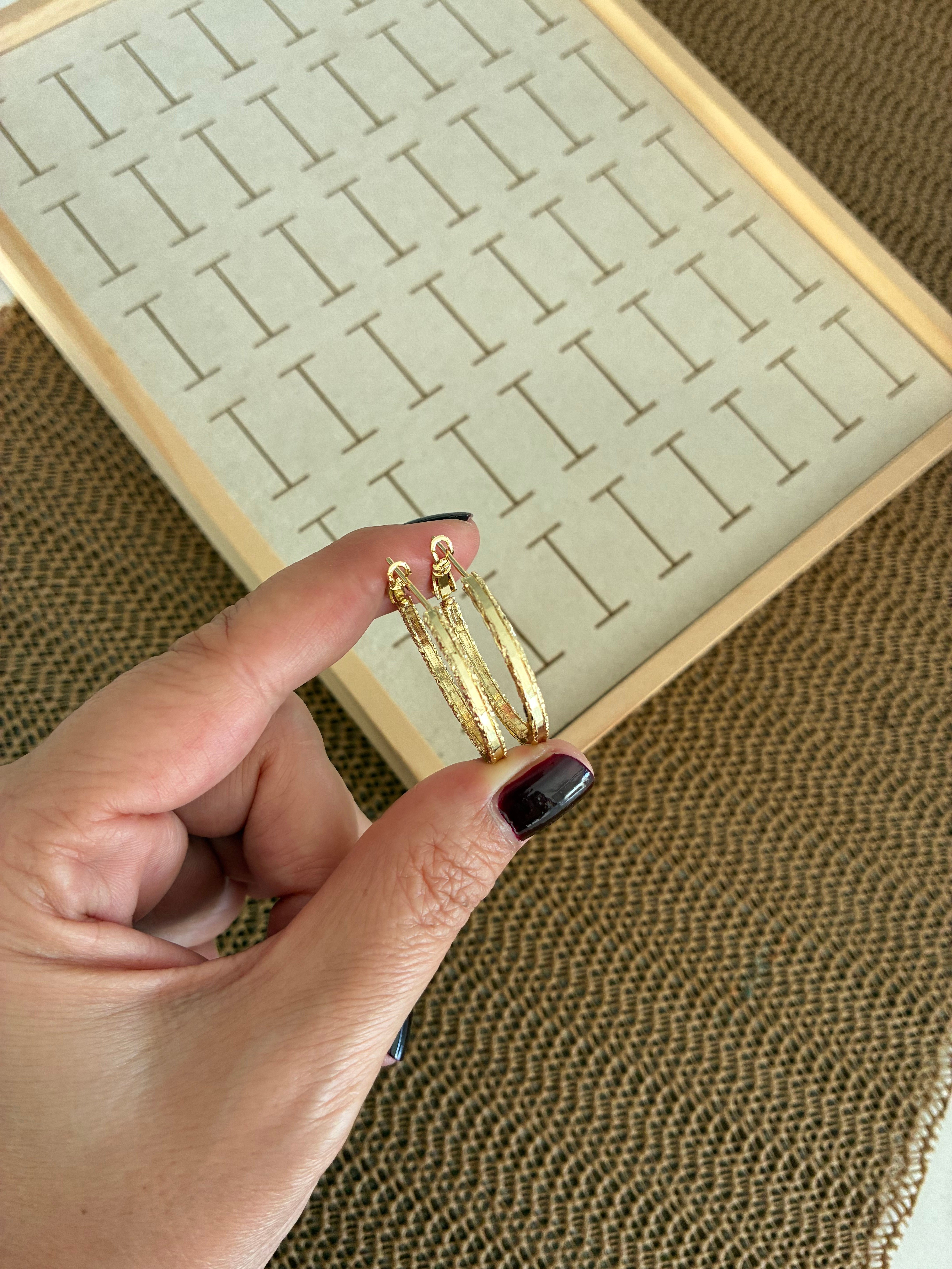 Vip Gold 2,5 Cm Pırıltılı Lazer Halka Küpe