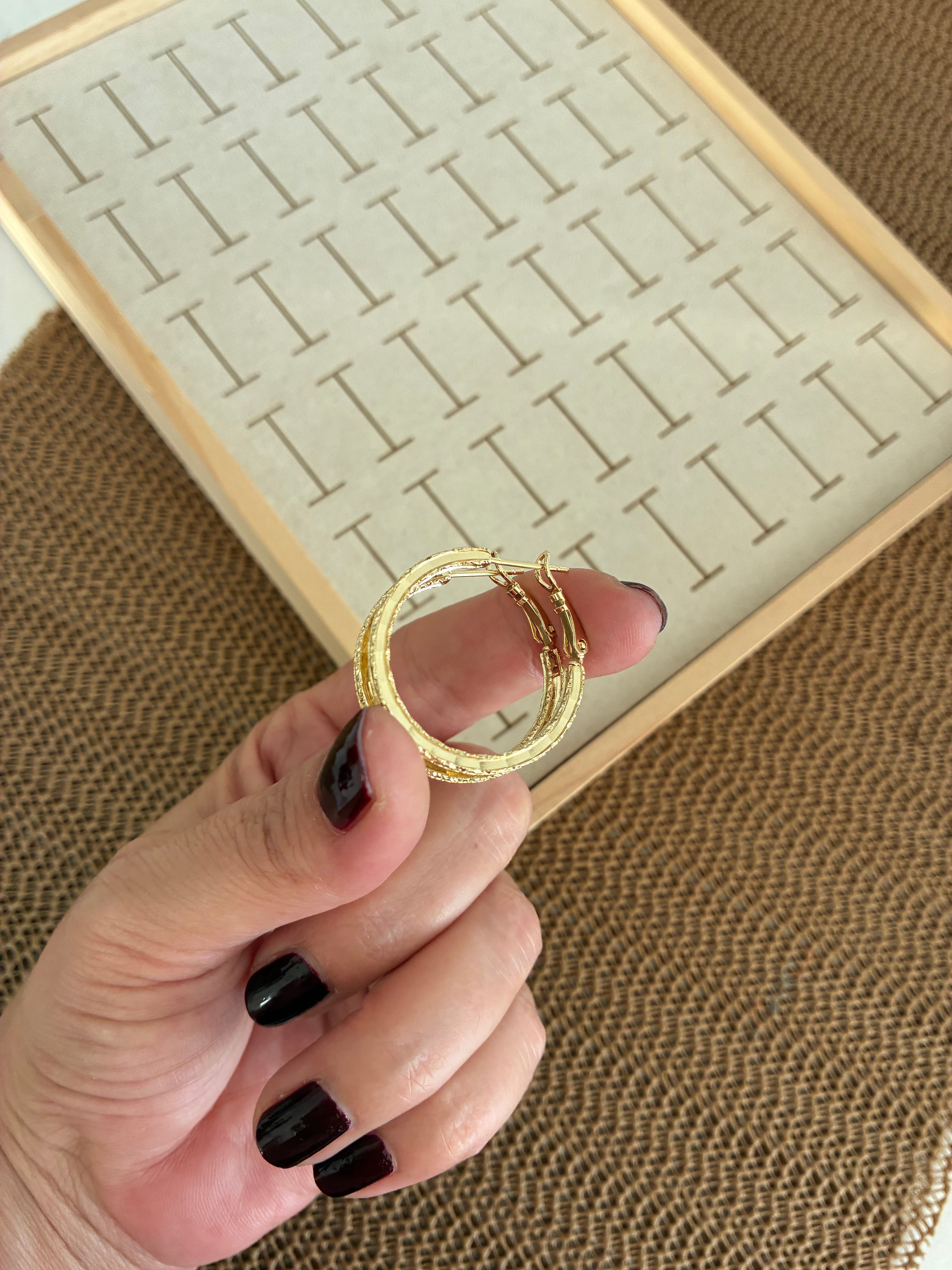 Vip Gold 2,5 Cm Pırıltılı Lazer Halka Küpe