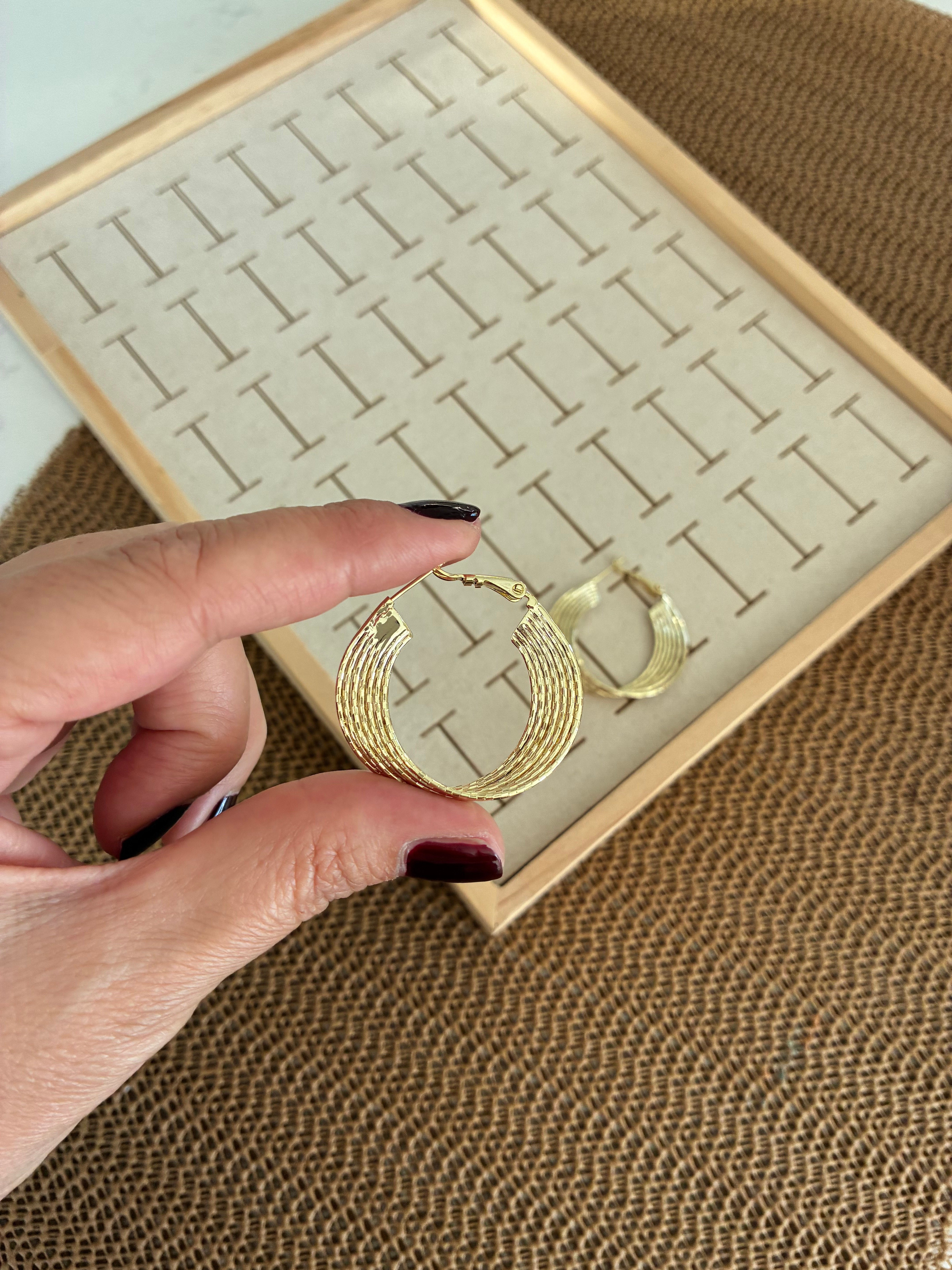 Vip Gold 3 Cm Pırıltılı Altı Sıralı Halka Küpe