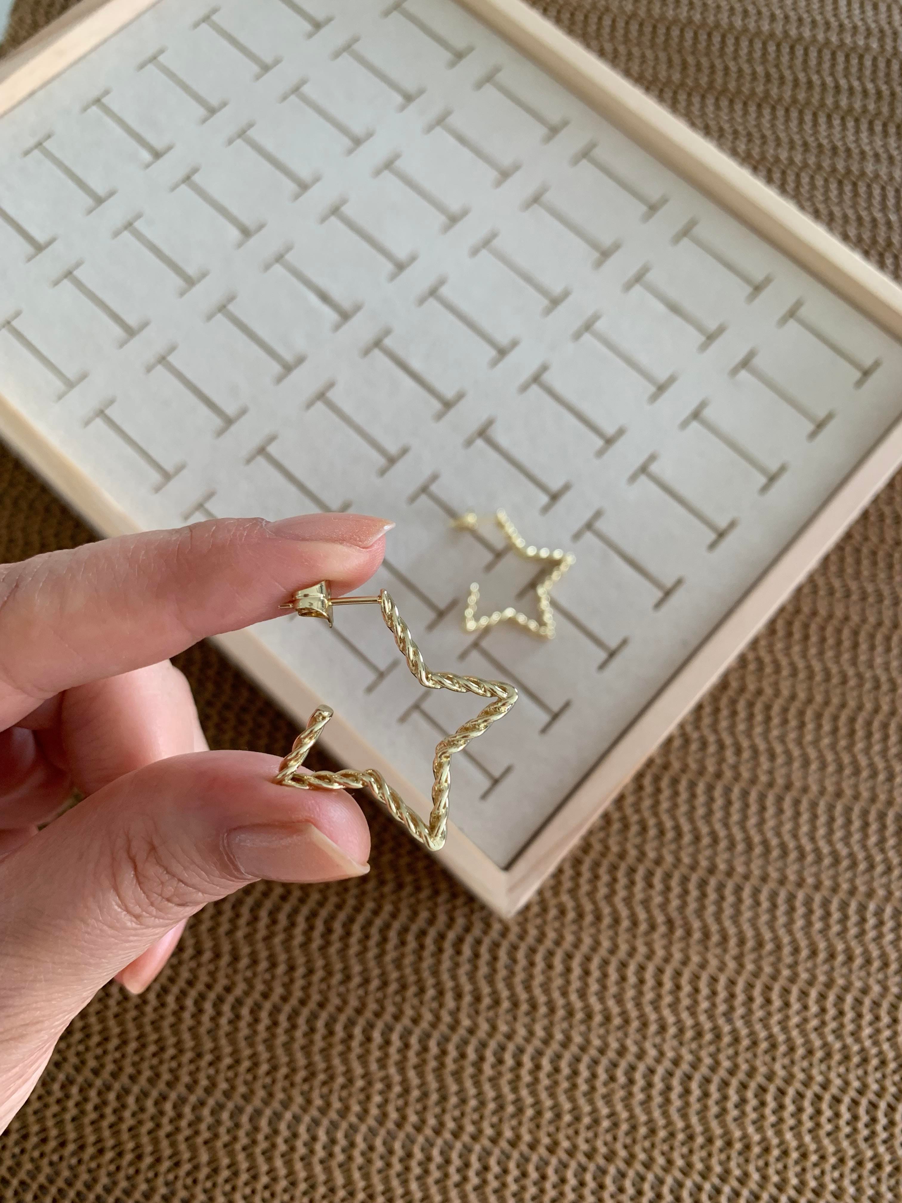 Vip Gold 3 cm Zincir Yıldız Küpe