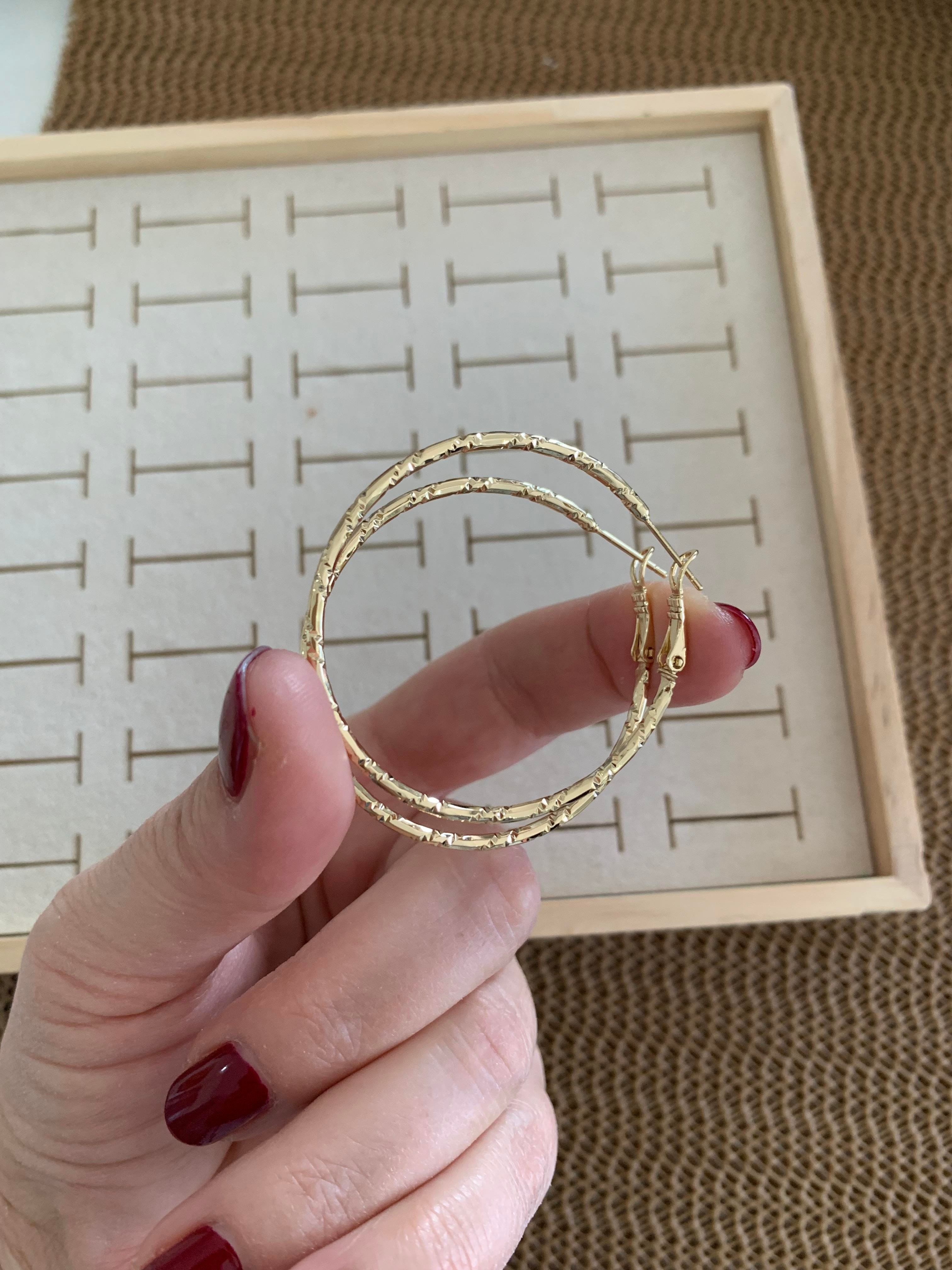 Vip Gold 4 Cm Pırıltılı Halka Küpe