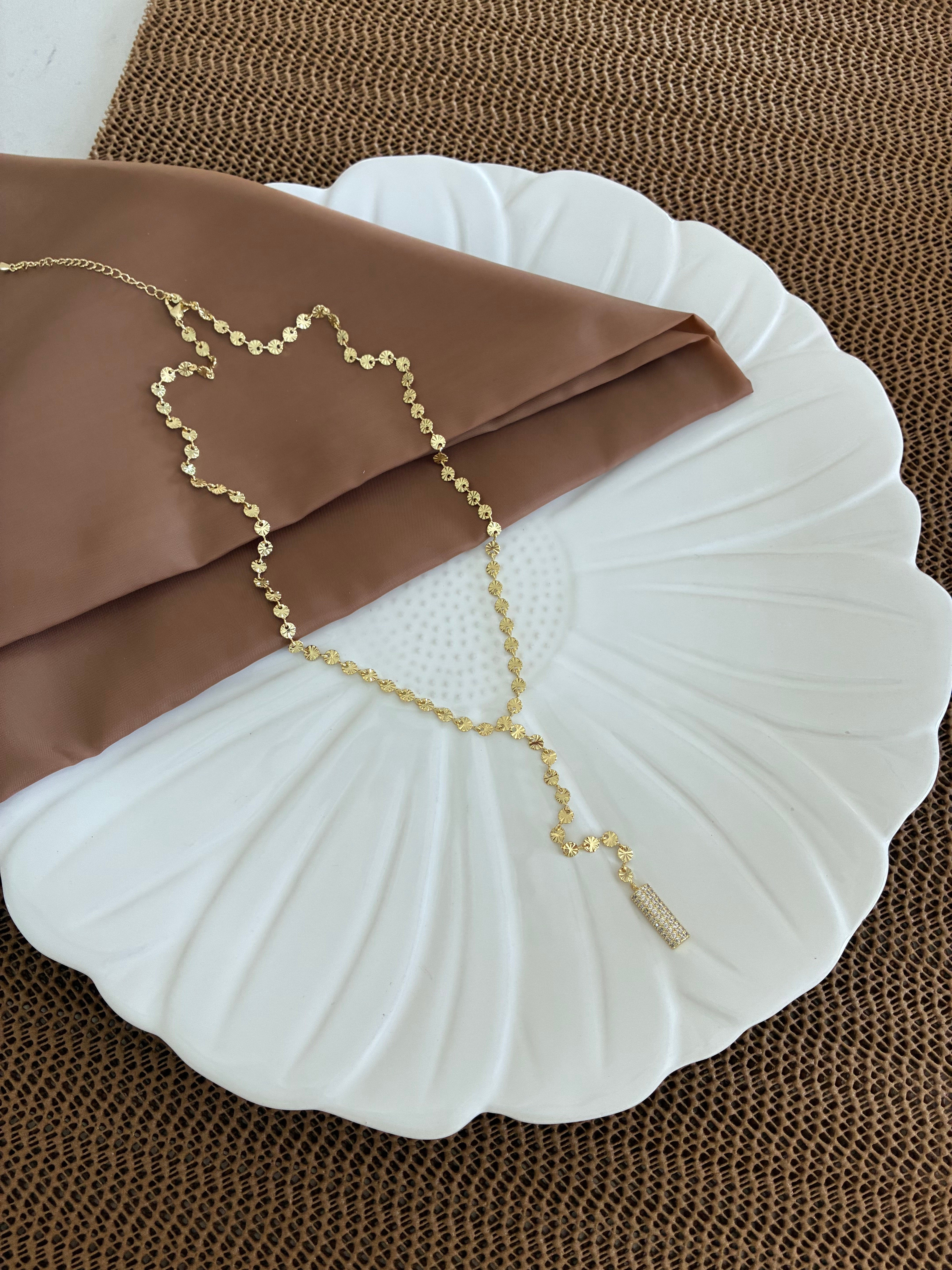 Vip Gold 42 Cm Topçuk Zincir Zirkon Taşlı Çubuk Y Kolye