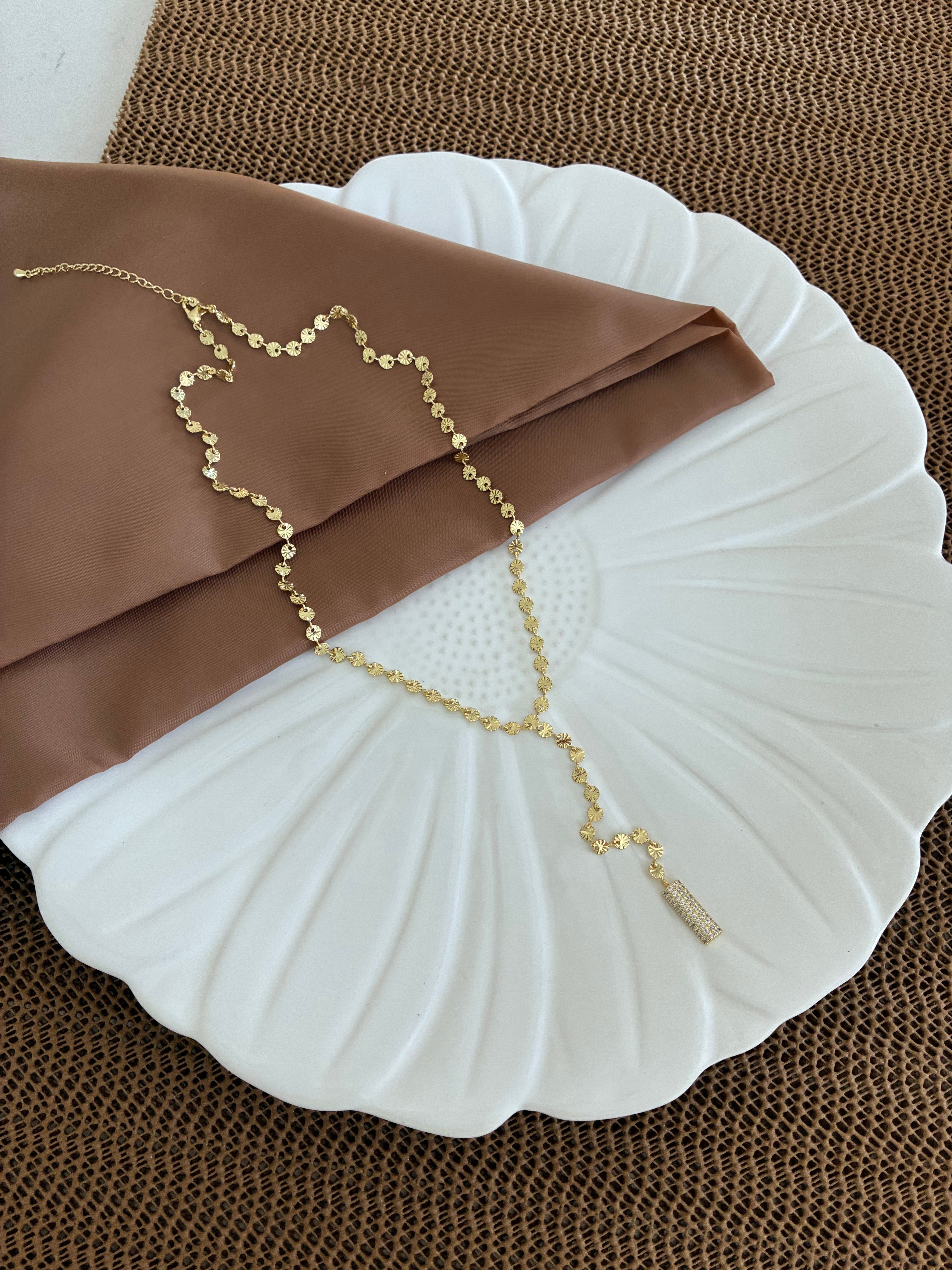 Vip Gold 42 Cm Topçuk Zincir Zirkon Taşlı Çubuk Y Kolye