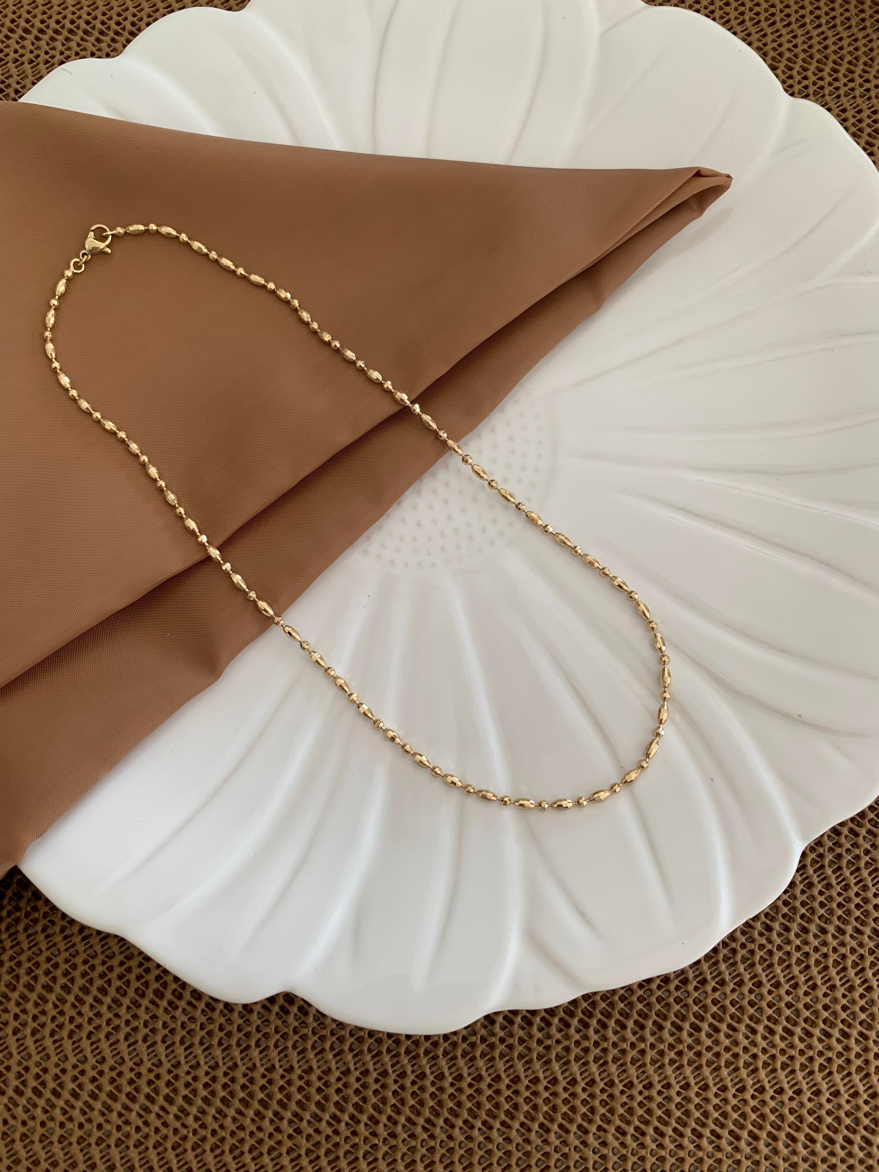 Vip Gold 44 Cm Pırıltılı Yassı Topçuk Sıralı Kolye