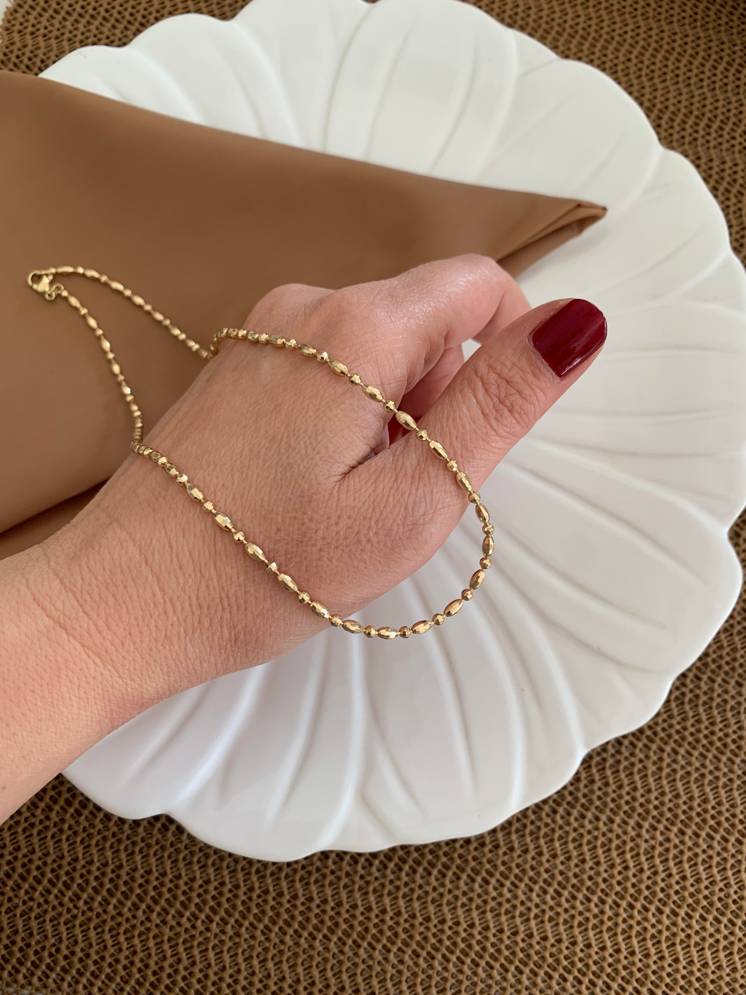 Vip Gold 44 Cm Pırıltılı Yassı Topçuk Sıralı Kolye