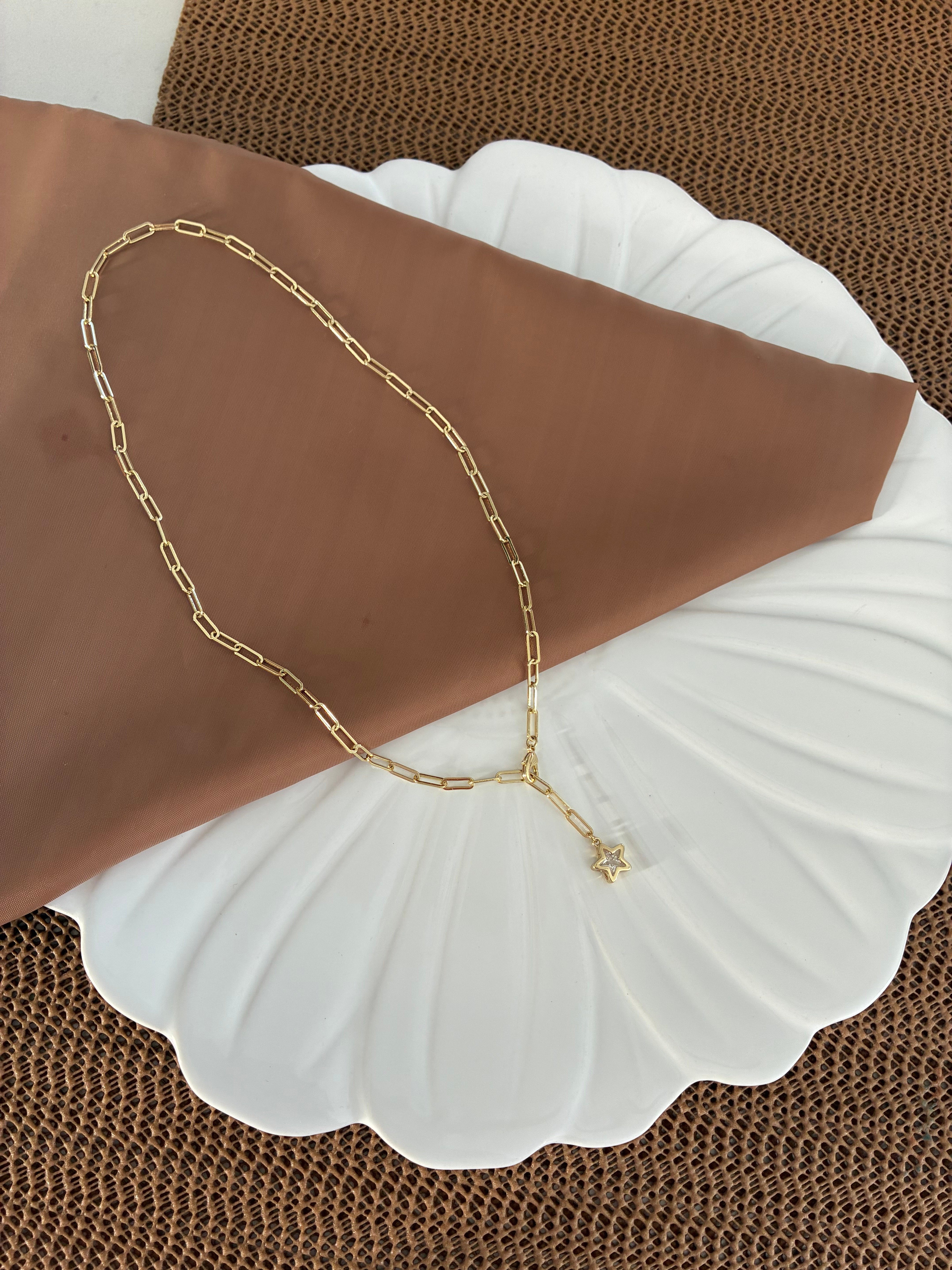 Vip Gold 45 Cm Ataç Zincir Gömme Tek Taşlı Yıldız Y Kolye