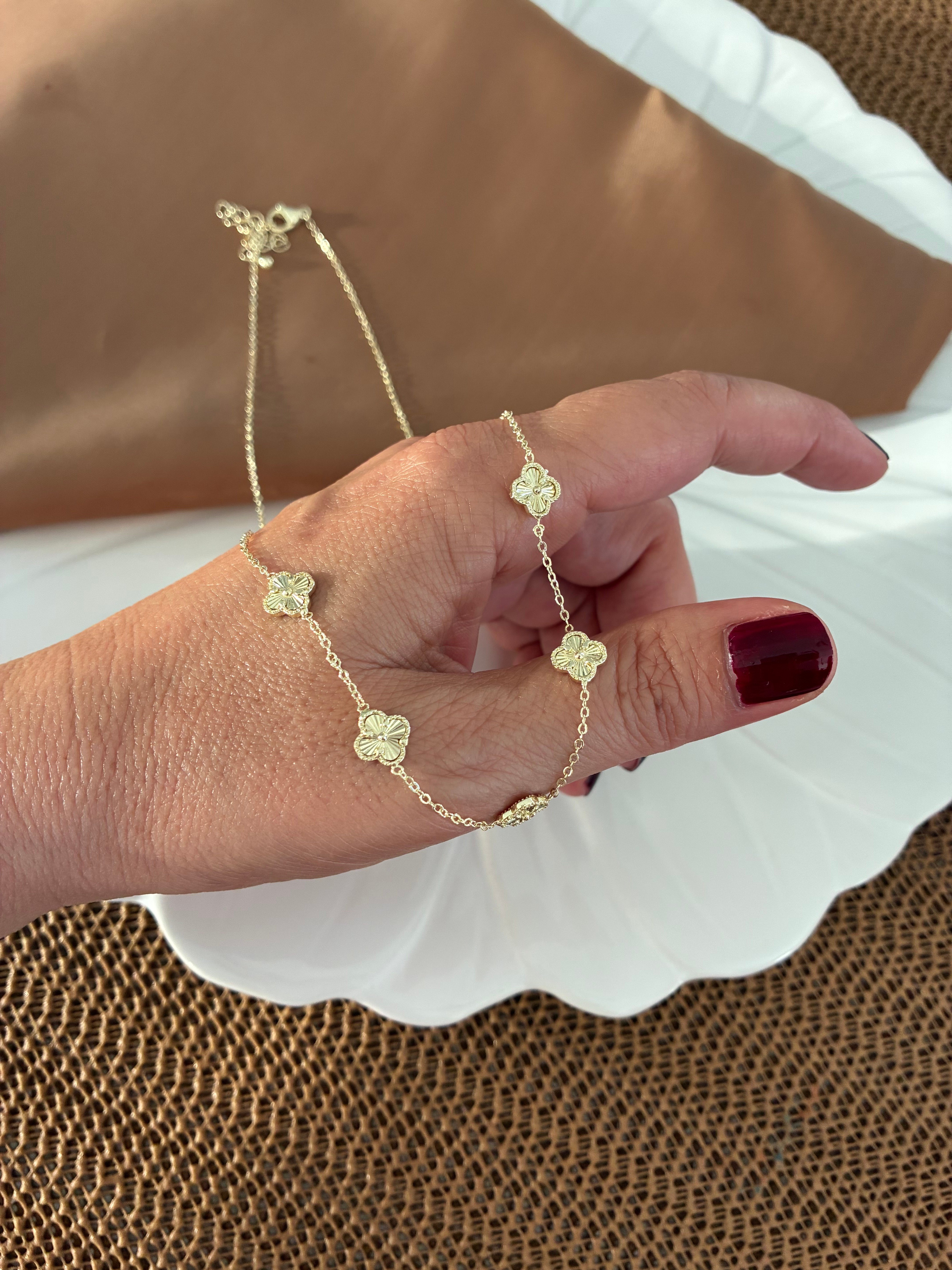 Vip Gold 45 Cm İnce Zincirli Küçük Yonca Sıralı Kolye
