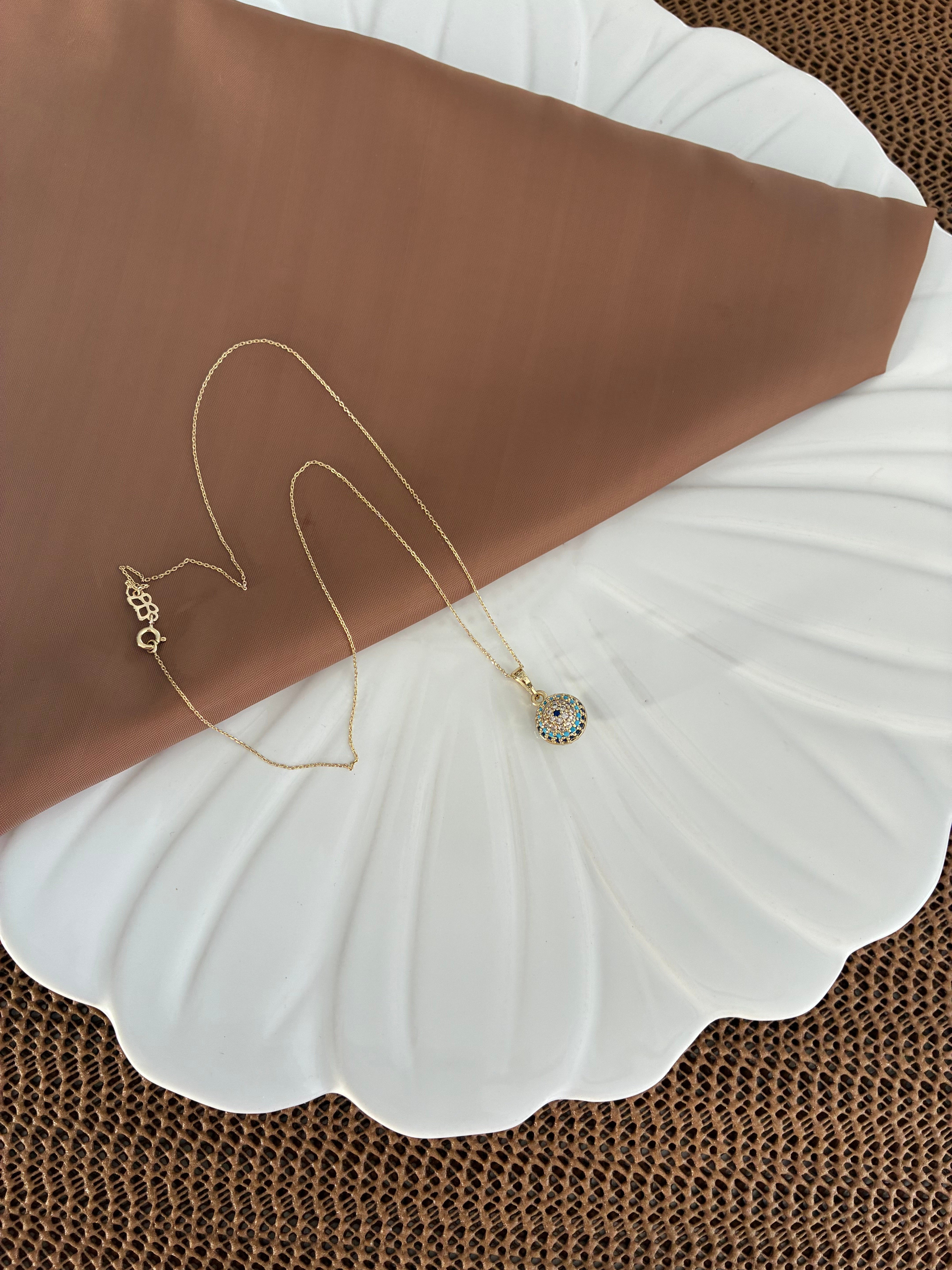 Vip Gold 45 Cm İnce Zincirli Mavi Nazar Top Kolye