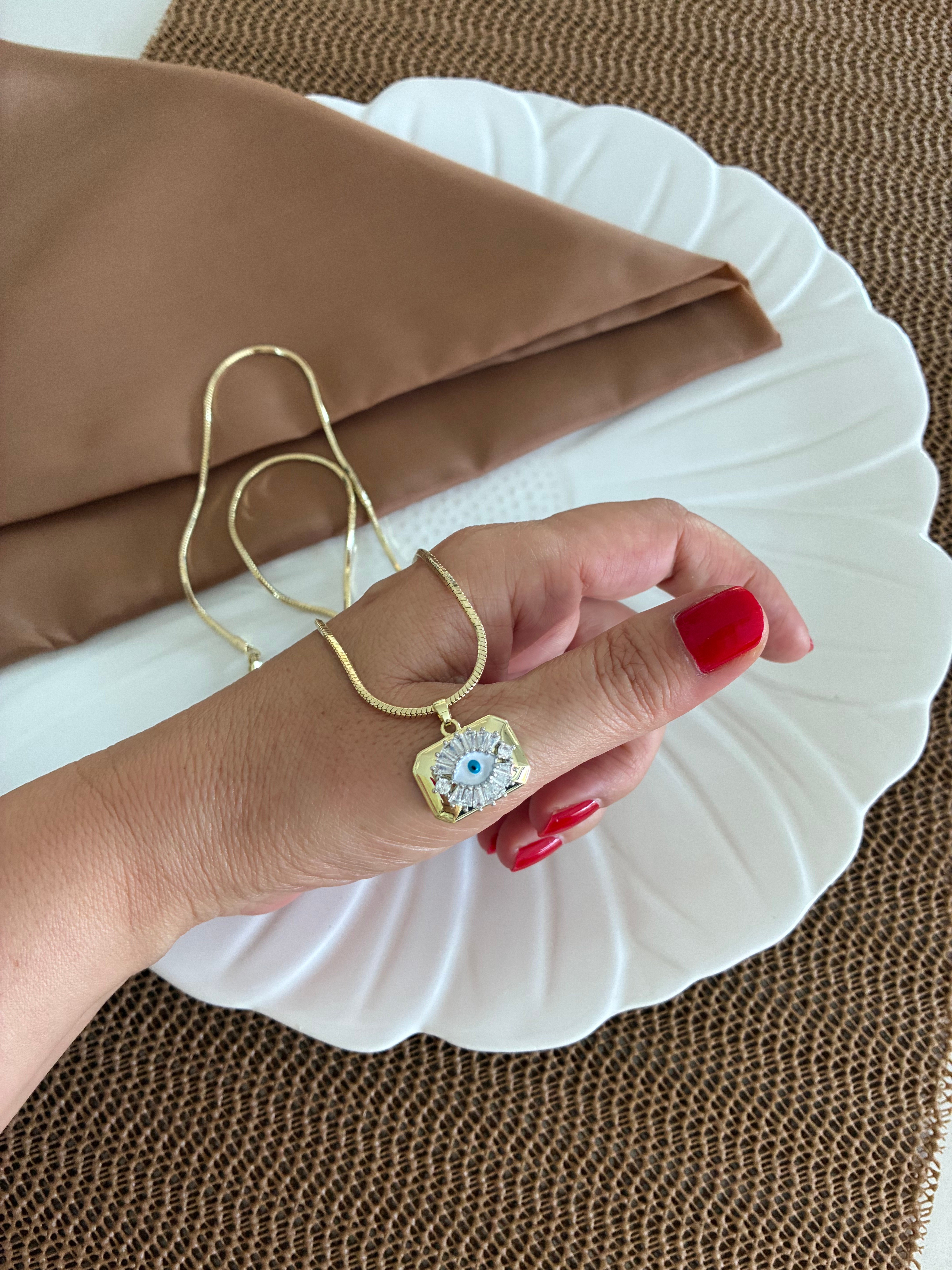 Vip Gold 45 Cm İtalyan Zincir Baget Taşlı Kirpikli Göz Kolye