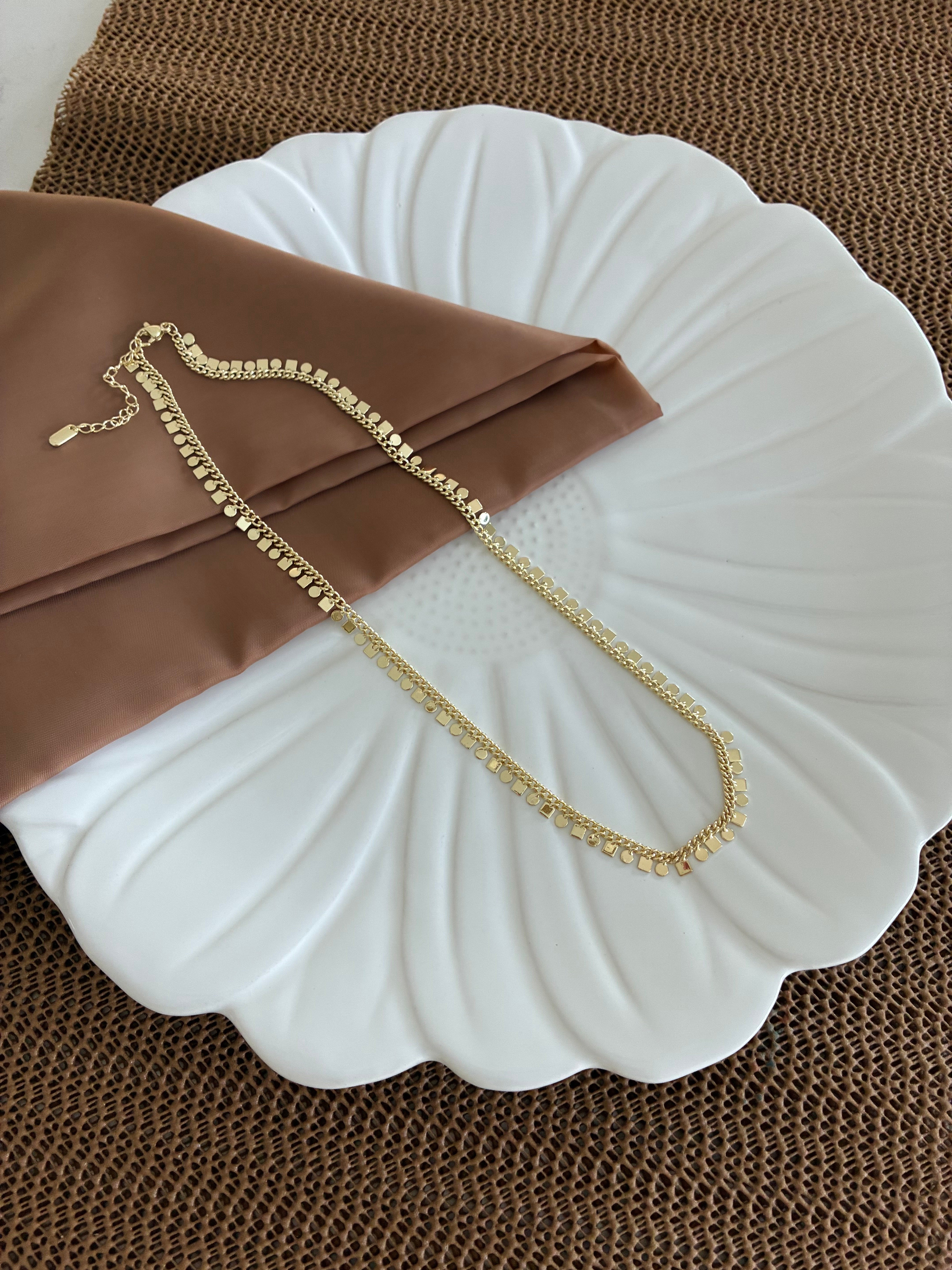 Vip Gold 45 cm Klasik Zincir Daire Kare Sıralı Kolye