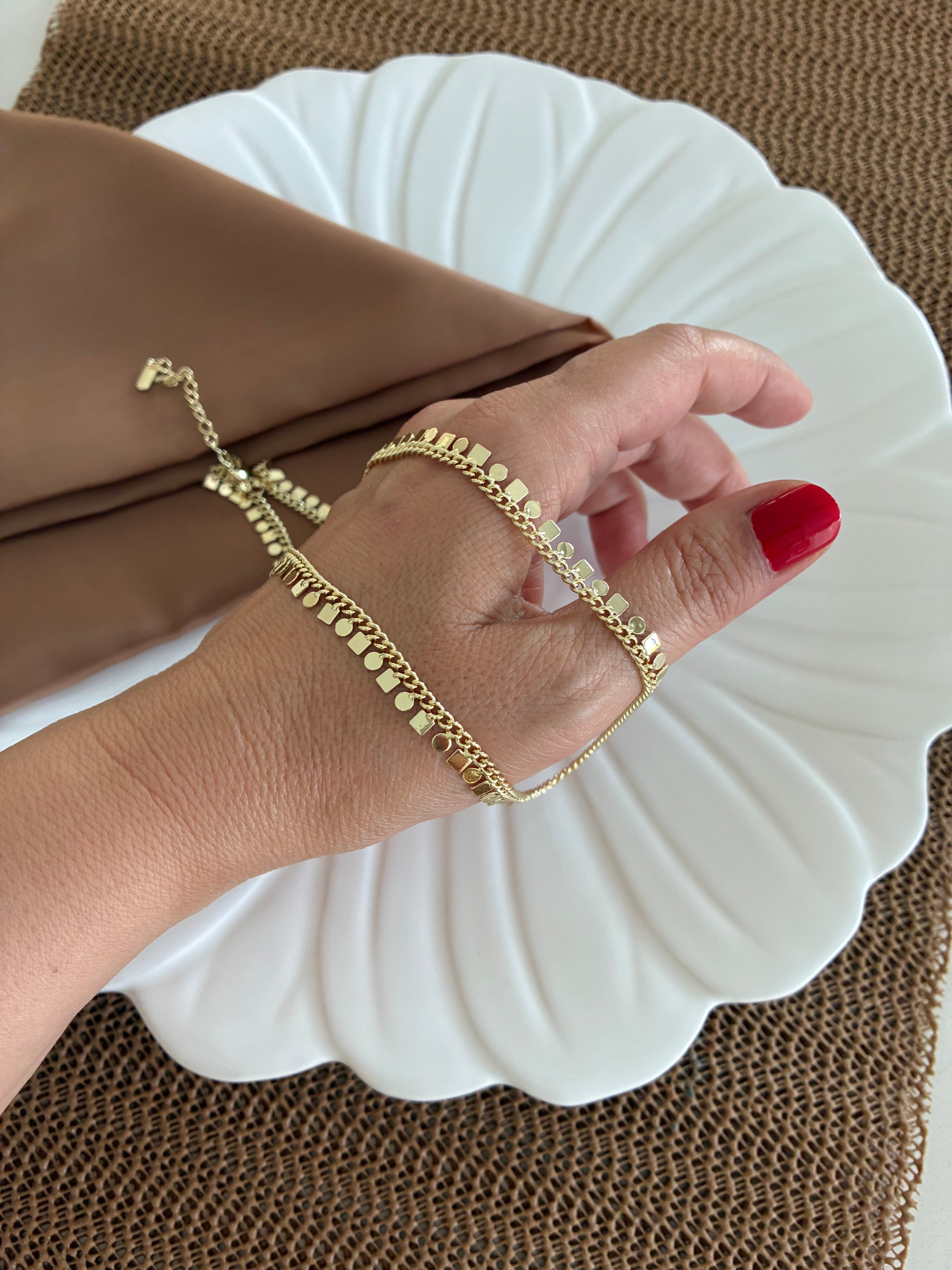 Vip Gold 45 cm Klasik Zincir Daire Kare Sıralı Kolye