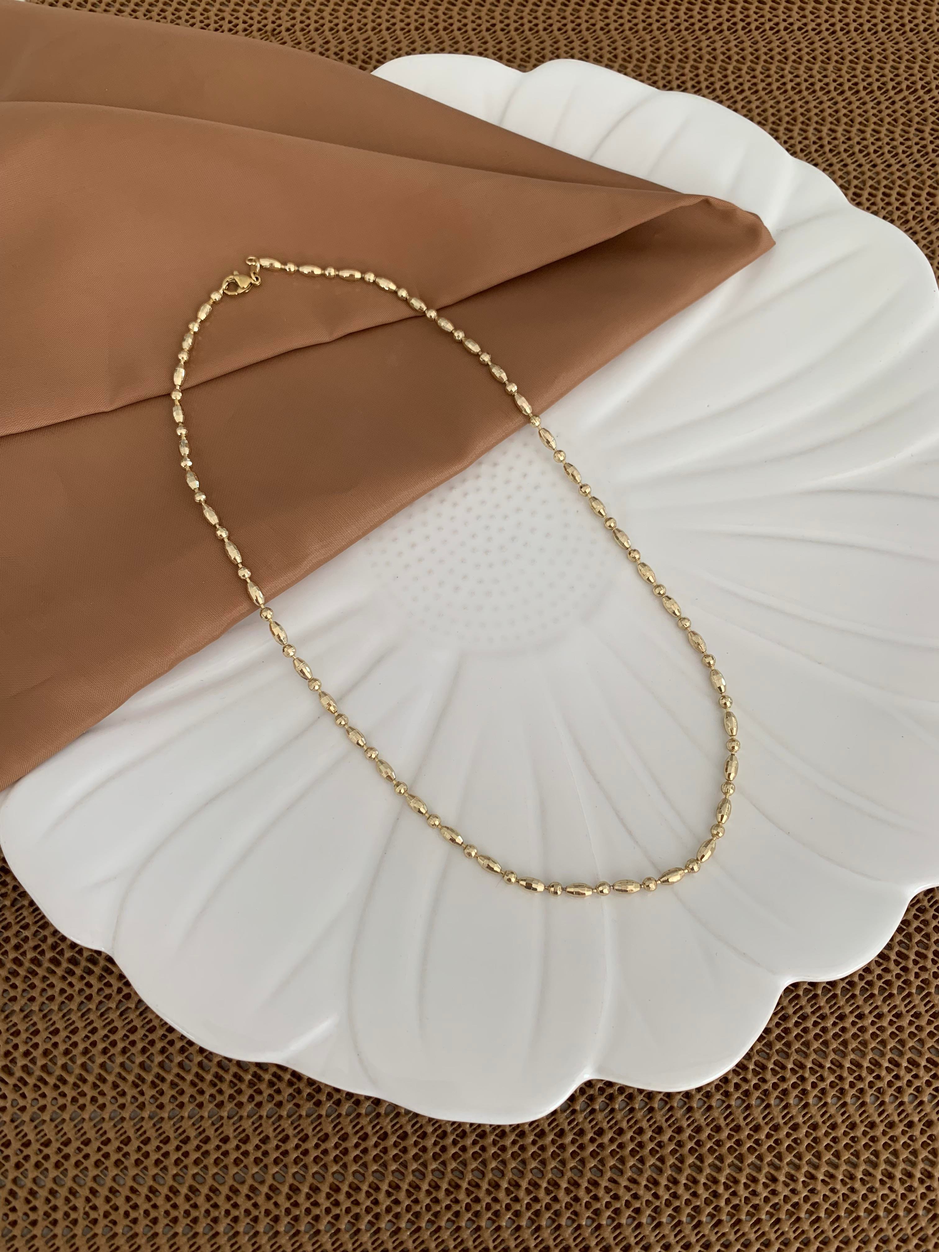 Vip Gold 45 Cm Pırıltılı Yassı Topçuk Sıralı Kolye