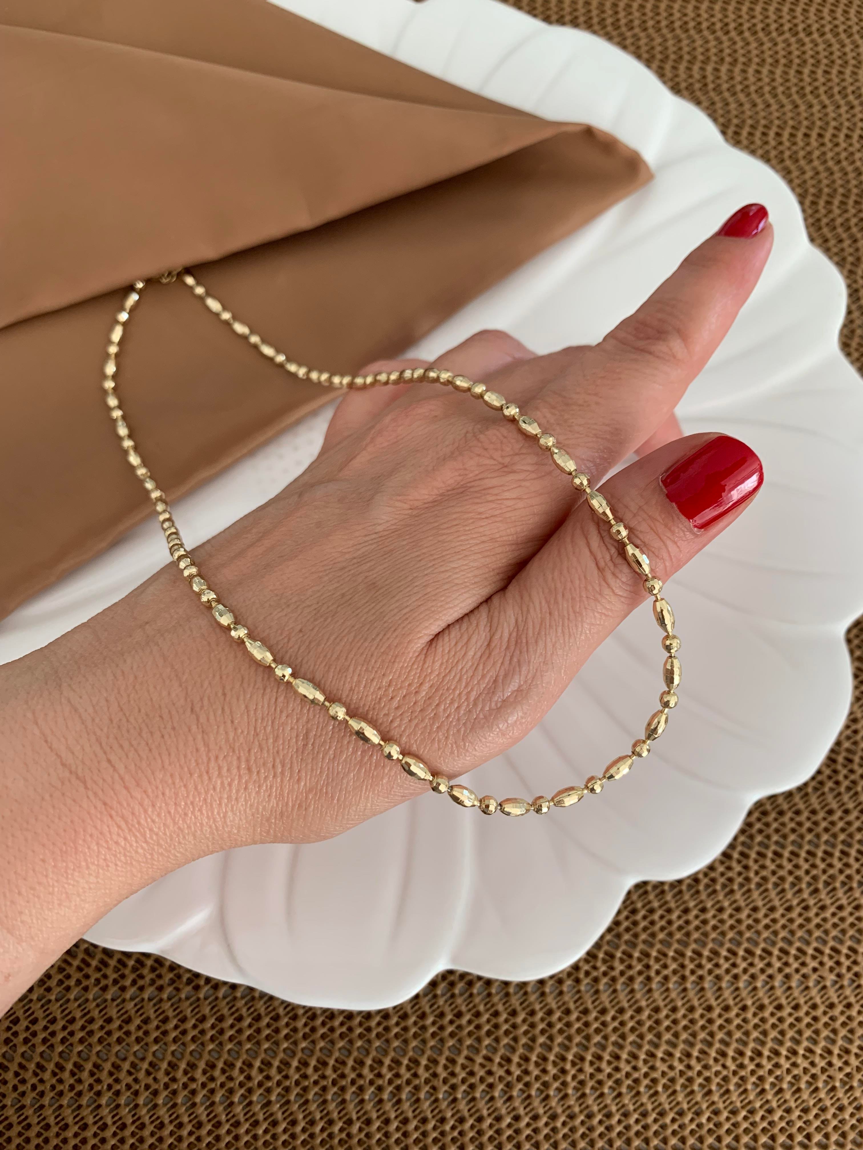 Vip Gold 45 Cm Pırıltılı Yassı Topçuk Sıralı Kolye