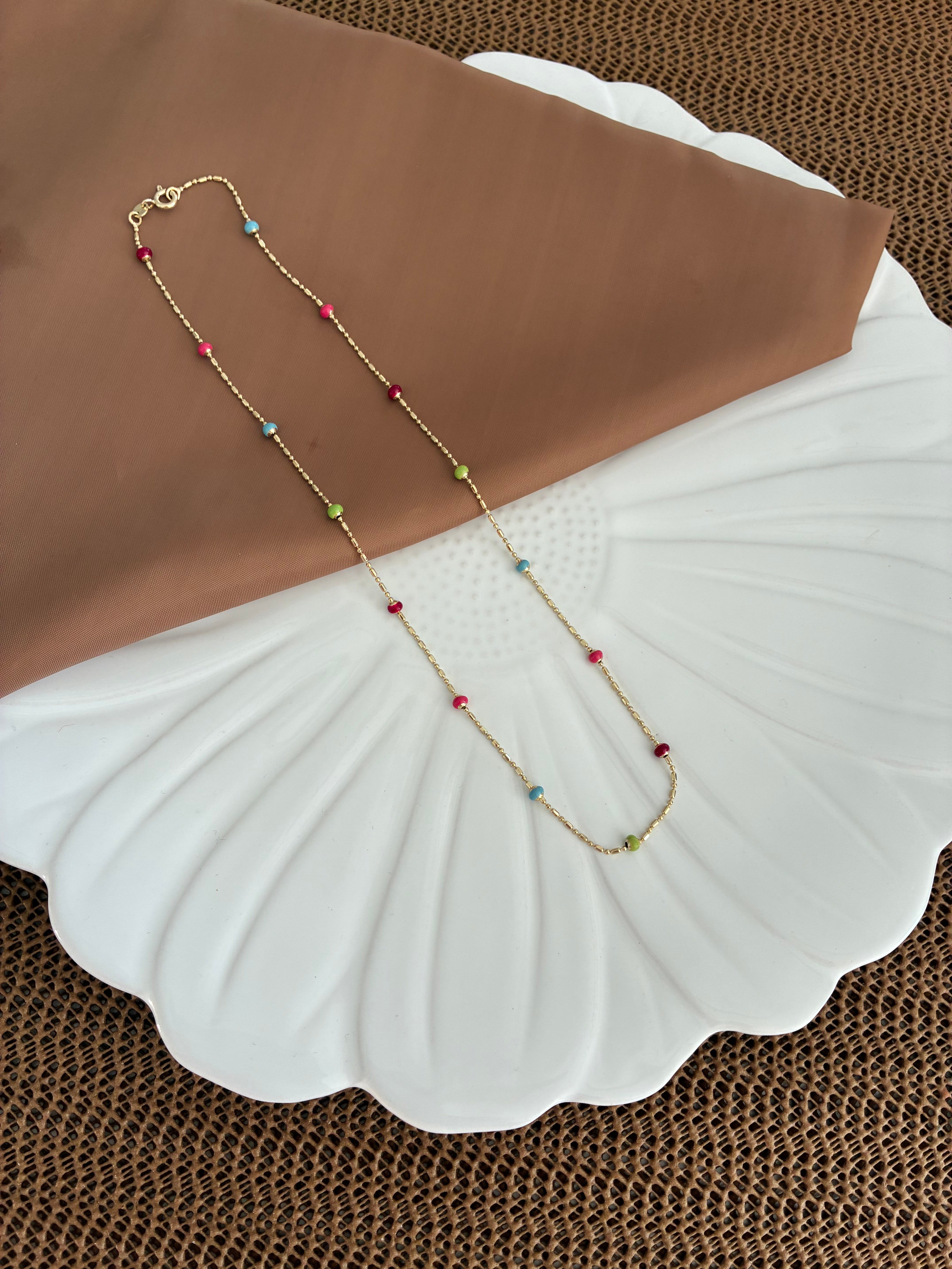 Vip Gold 45 Cm Renkli Topçuk Sıralı Kolye