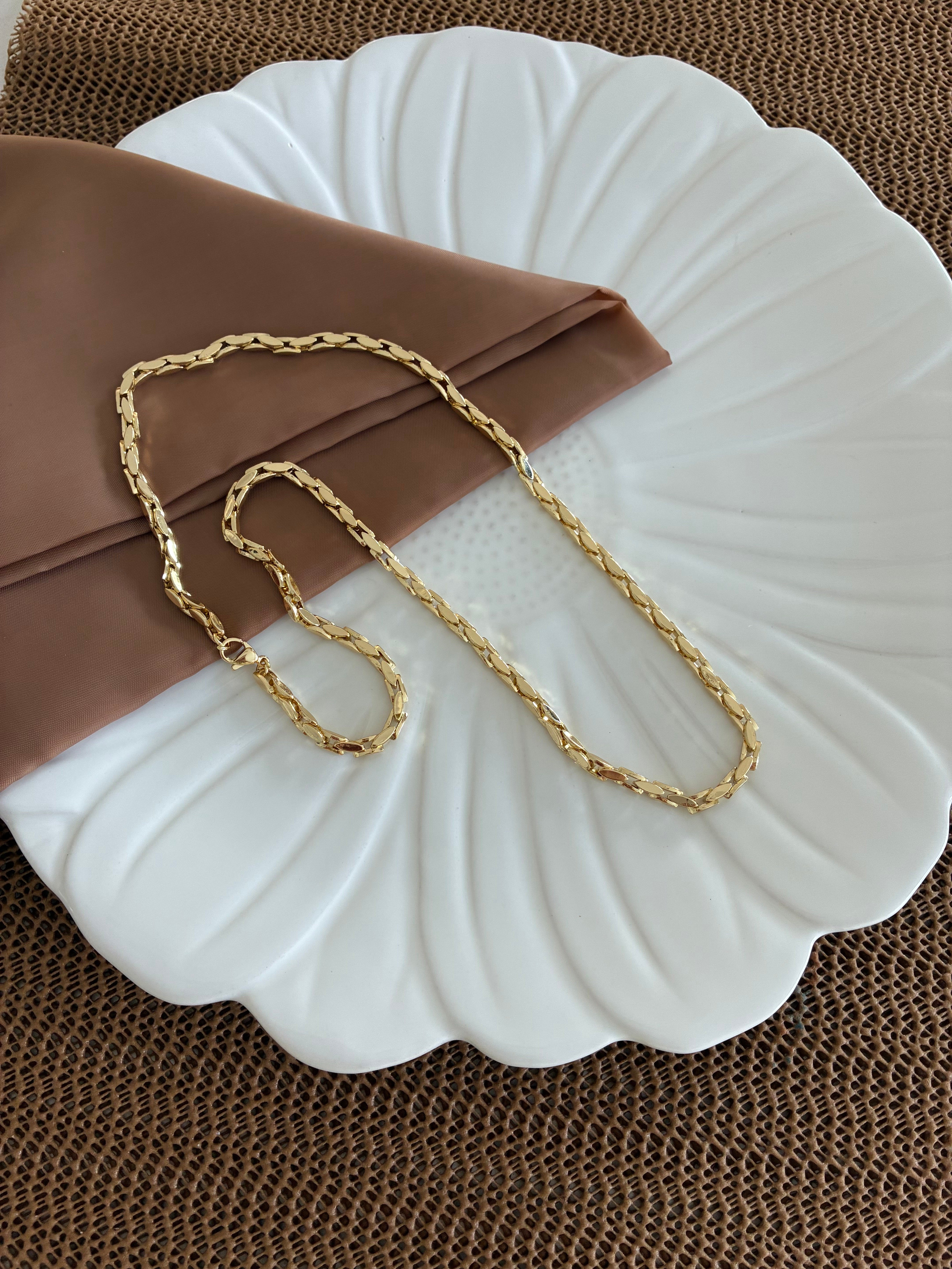 Vip Gold 60 cm Çubuk Baklava Desenli Zincirli Kolye